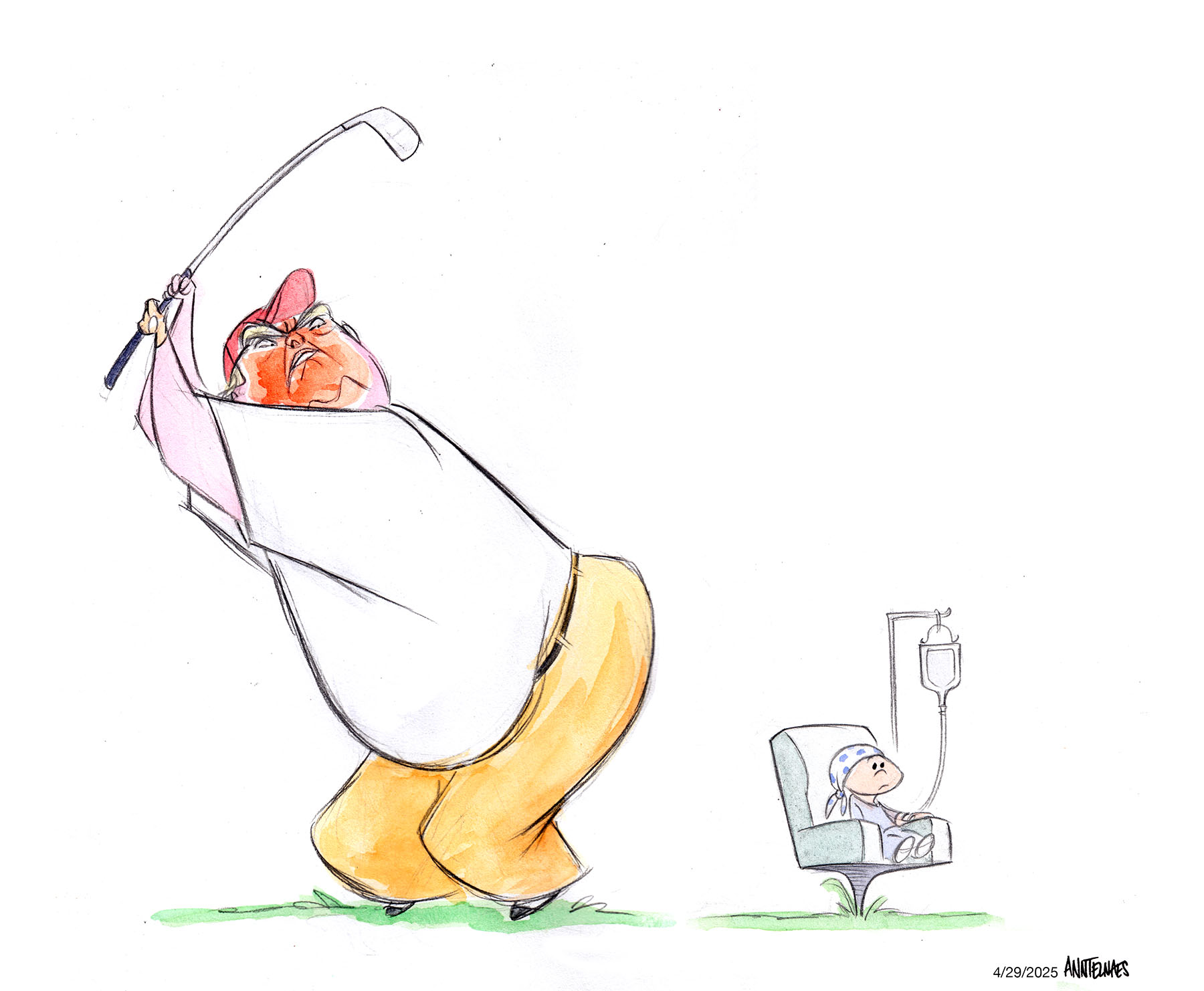 Political cartoon by Ann Telnaes, “A four-year old cancer patient deported”, 2025-04-29.