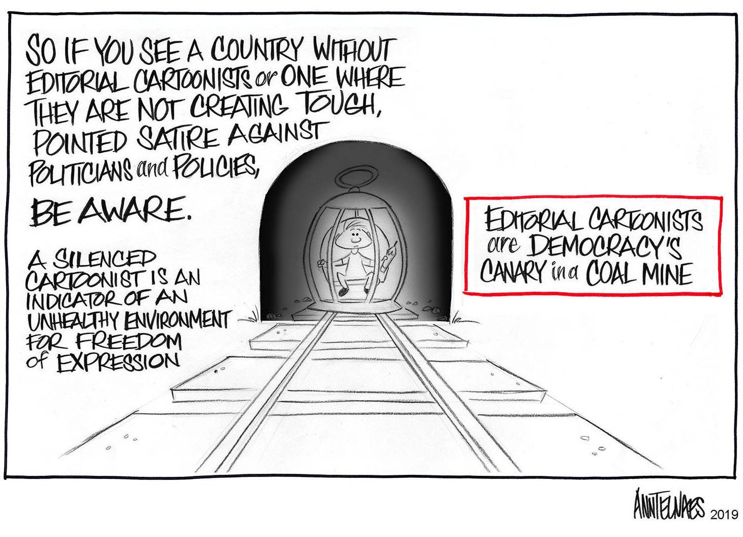 Political cartoon by Ann Telnaes, “A warning”, 2023-07-12.