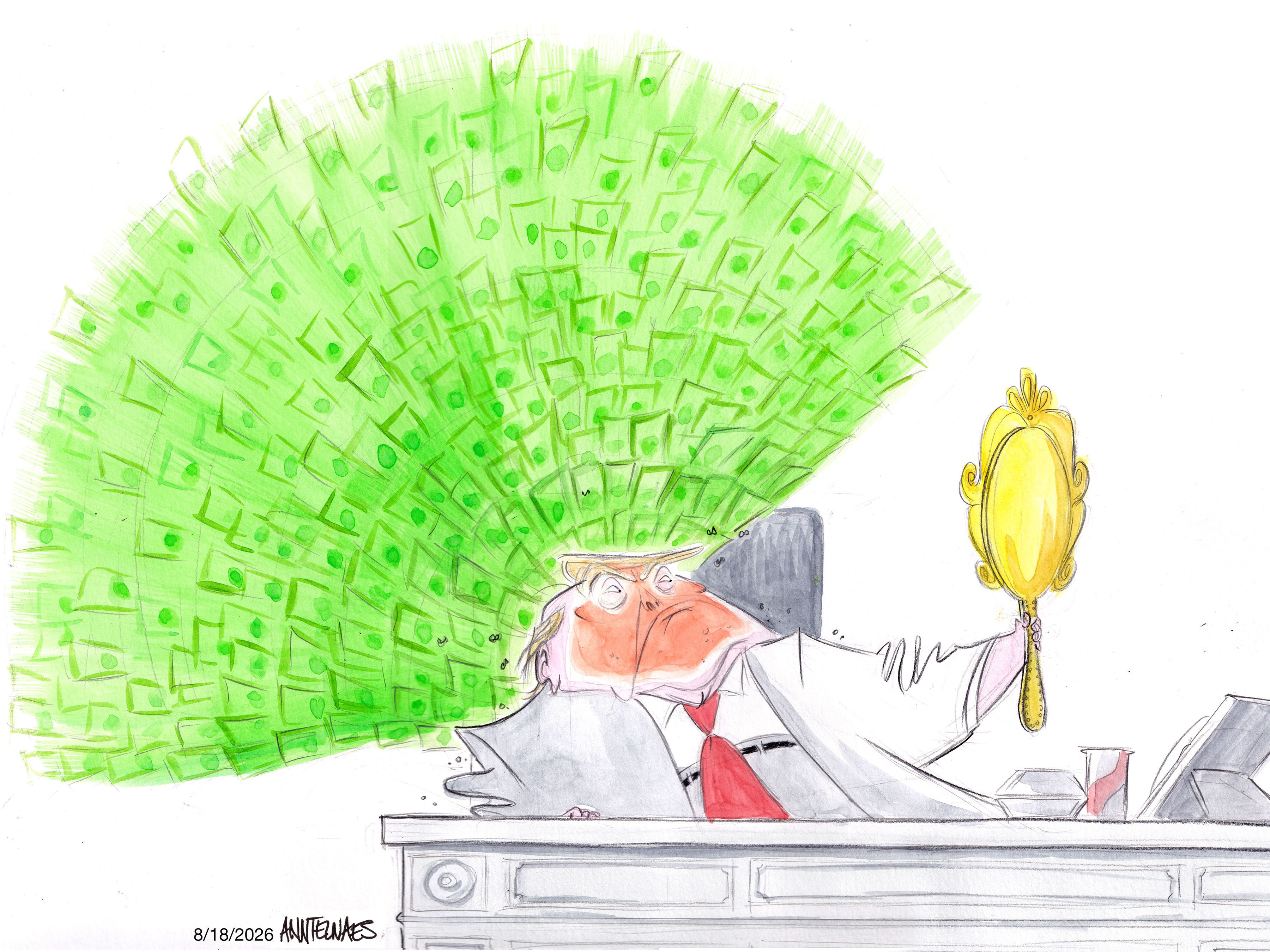 Political cartoon by Ann Telnaes, “Americans are paying for Trump’s vanity projects”, 2026-08-18.