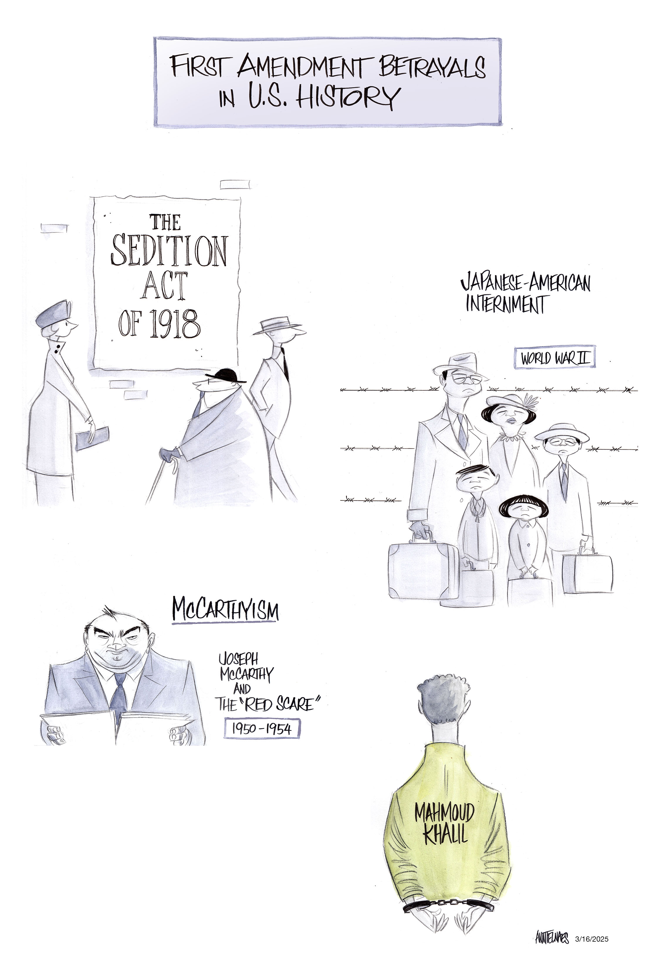 Political cartoon by Ann Telnaes, “Another shameful time in our nation's history”, 2025-03-17.