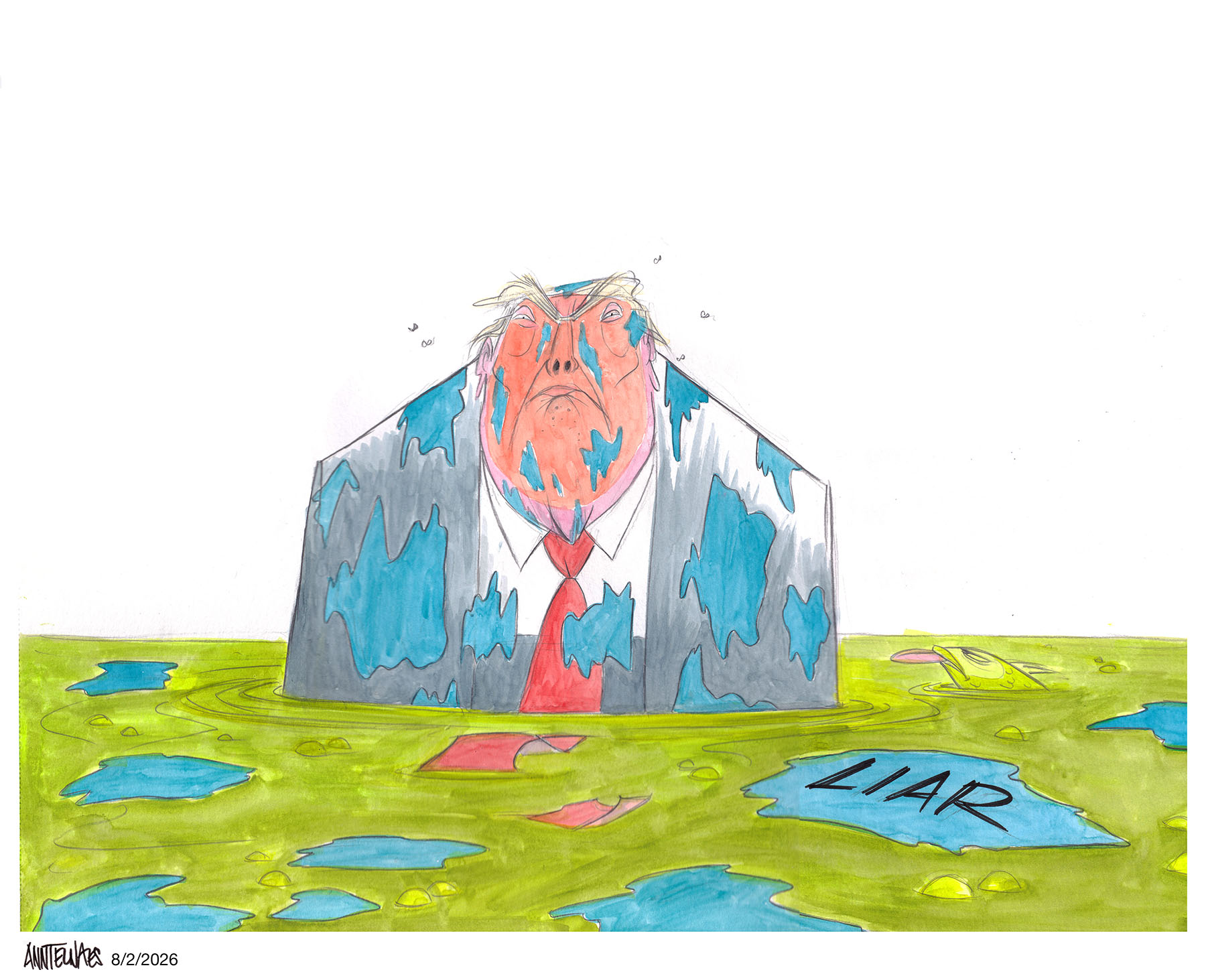 Political cartoon by Ann Telnaes, “Charges dropped in Reflecting Pool vandalism case”, 2026-08-02.