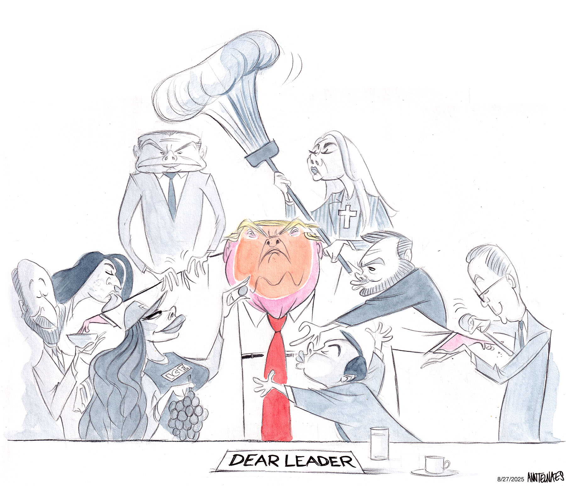 Political cartoon by Ann Telnaes, “Dear Leader's cabinet meeting”, 2025-08-27.