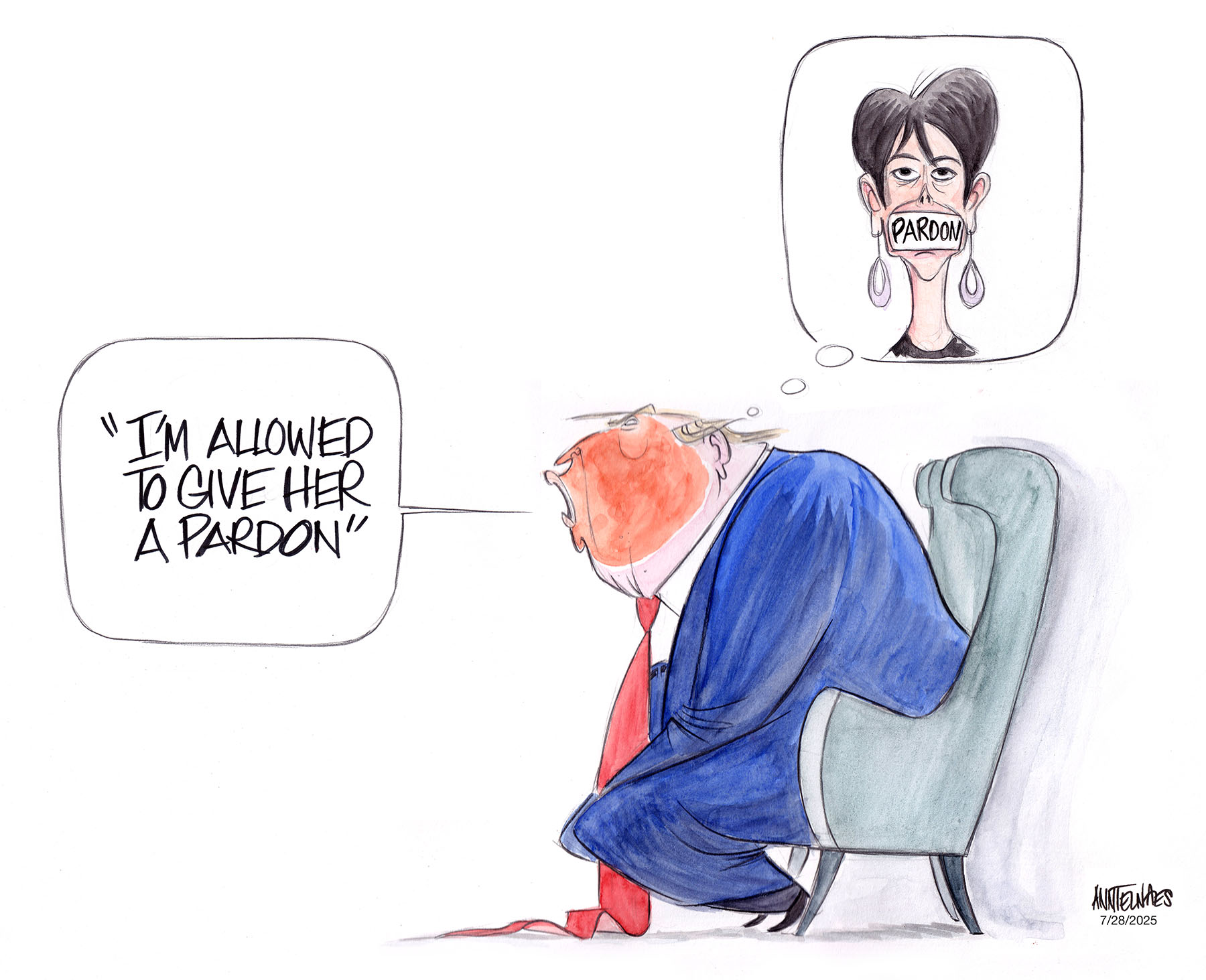 Political cartoon by Ann Telnaes, “Ghislaine Maxwell will get a pardon”, 2025-07-28.