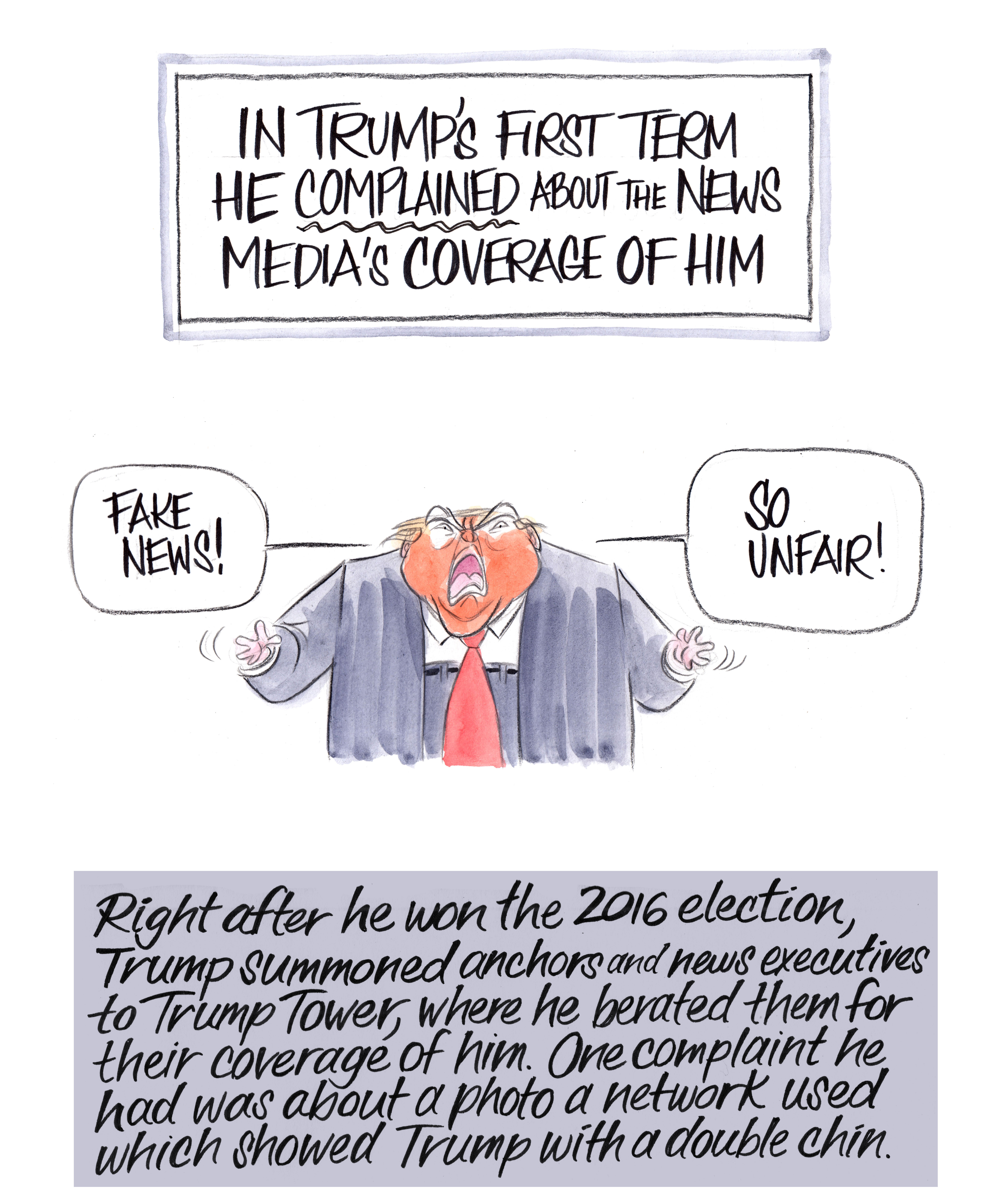 Political cartoon by Ann Telnaes, “How autocracies take over the news media”, 2025-03-26.