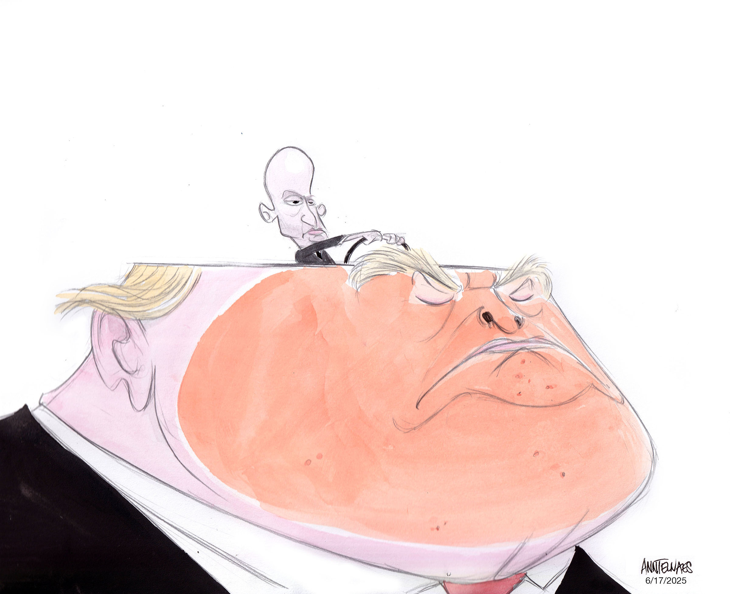 Political cartoon by Ann Telnaes, “In the driver's seat”, 2025-06-17.