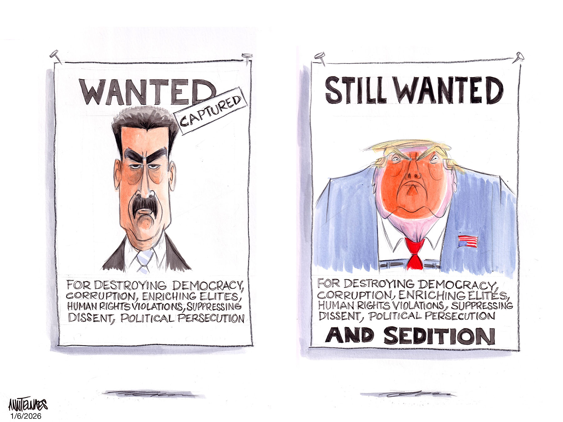 Political cartoon by Ann Telnaes, “It's been 5 years since the attack on the U.S. Capitol”, 2026-01-06.
