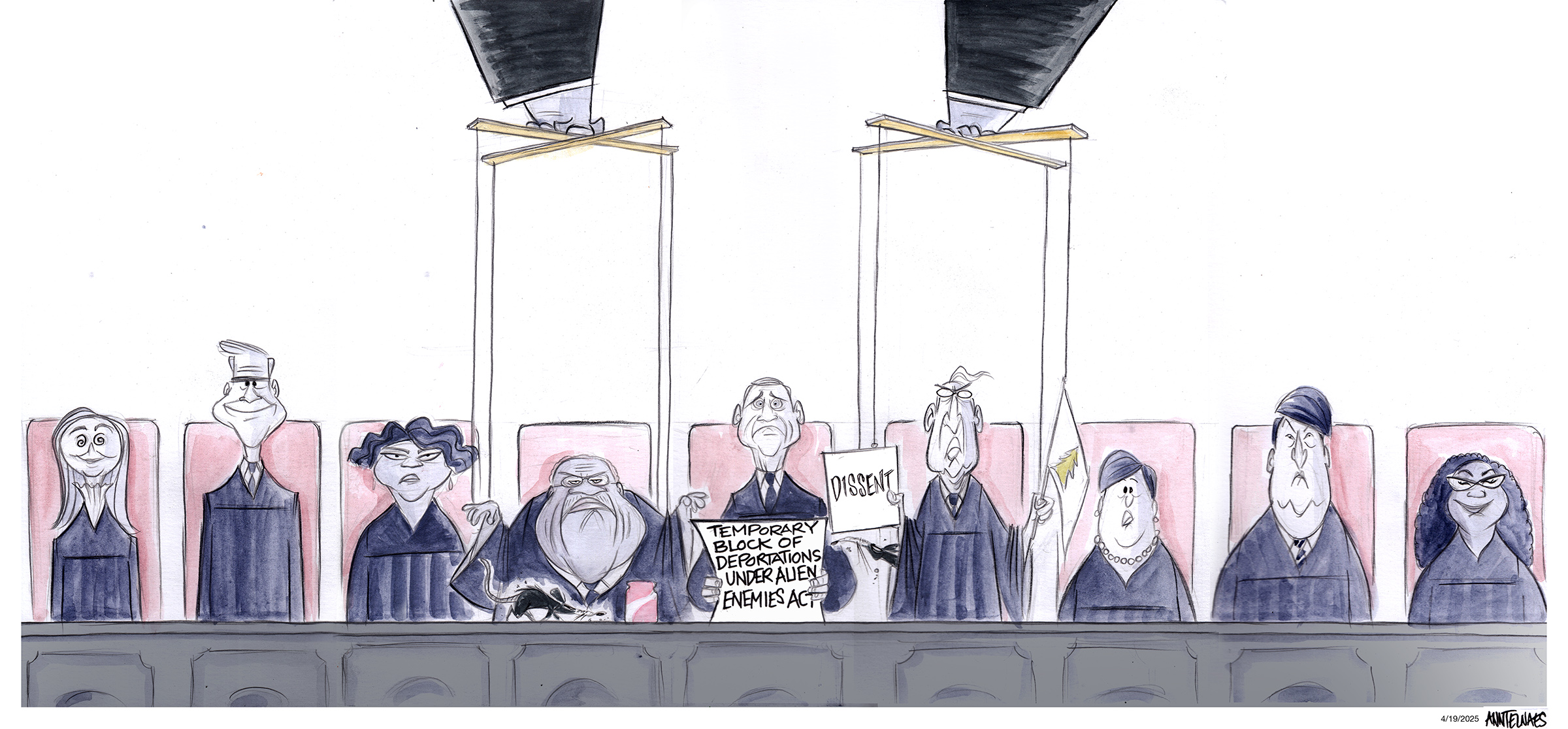 Political cartoon by Ann Telnaes, “Justices Alito and Thomas never disappoint”, 2025-04-19.