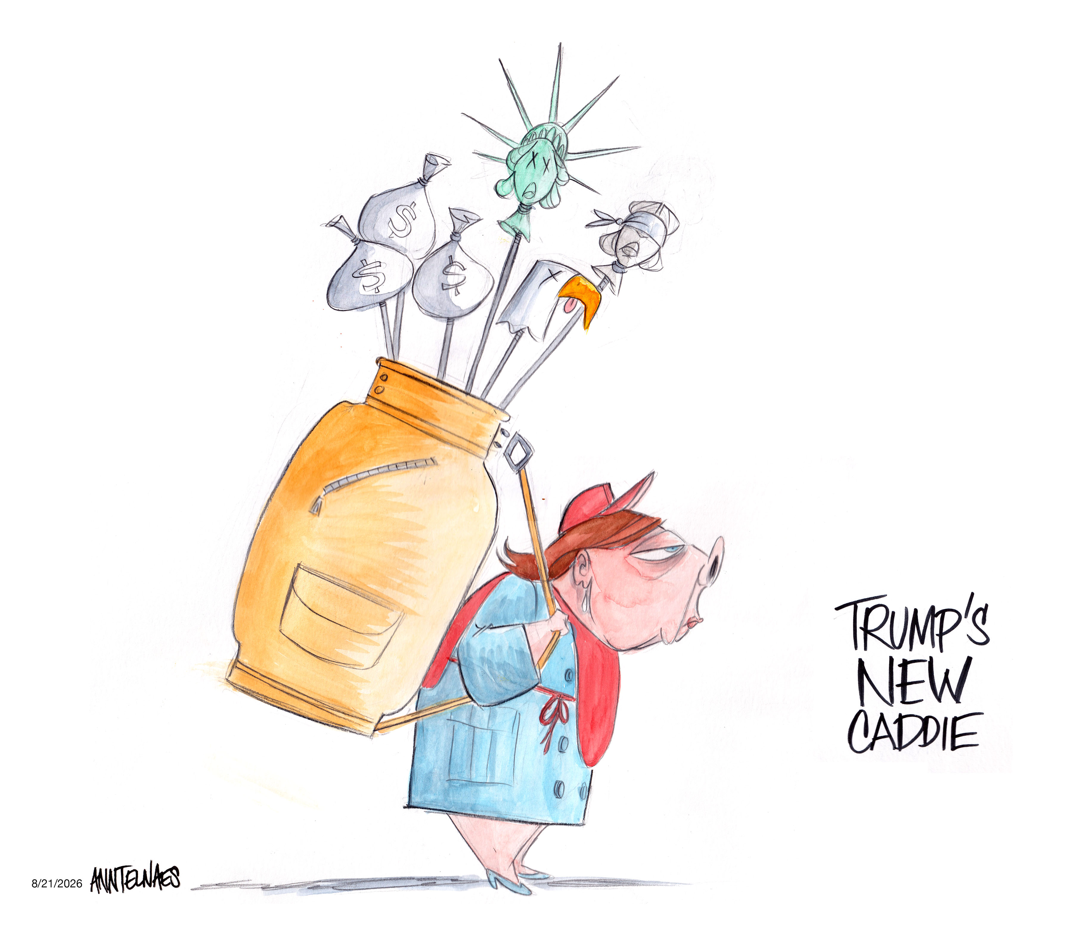 Political cartoon by Ann Telnaes, “Lindsey Graham’s sister”, 2026-08-21.