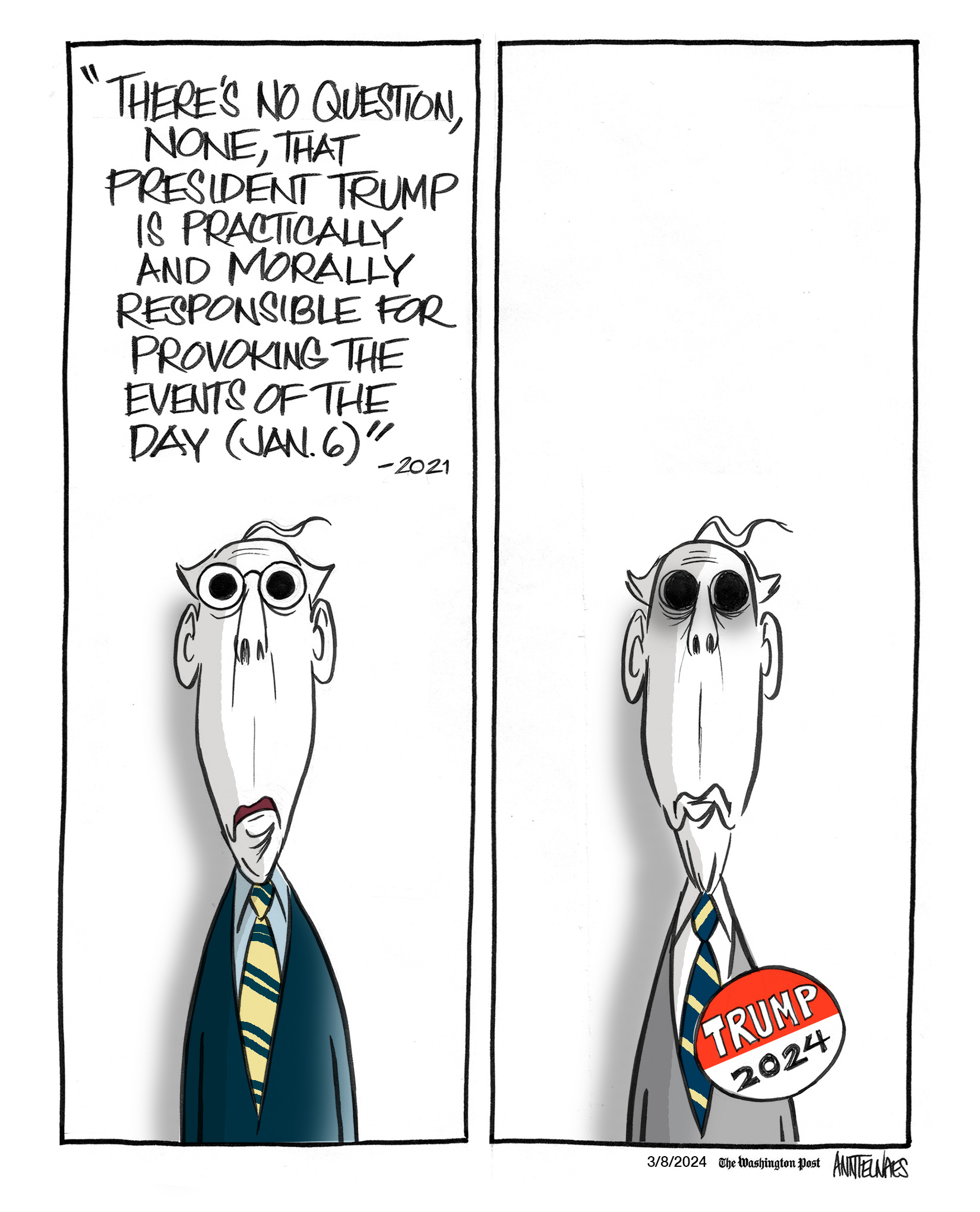 Political cartoon by Ann Telnaes, “Martial law in South Korea”, 2024-12-04.