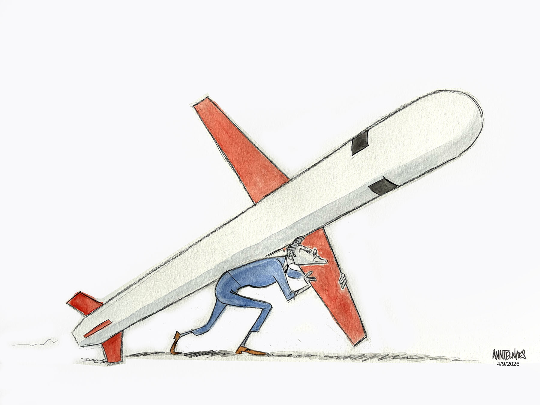 Political cartoon by Ann Telnaes, “No suffering on Hegseth's part”, 2026-04-09.