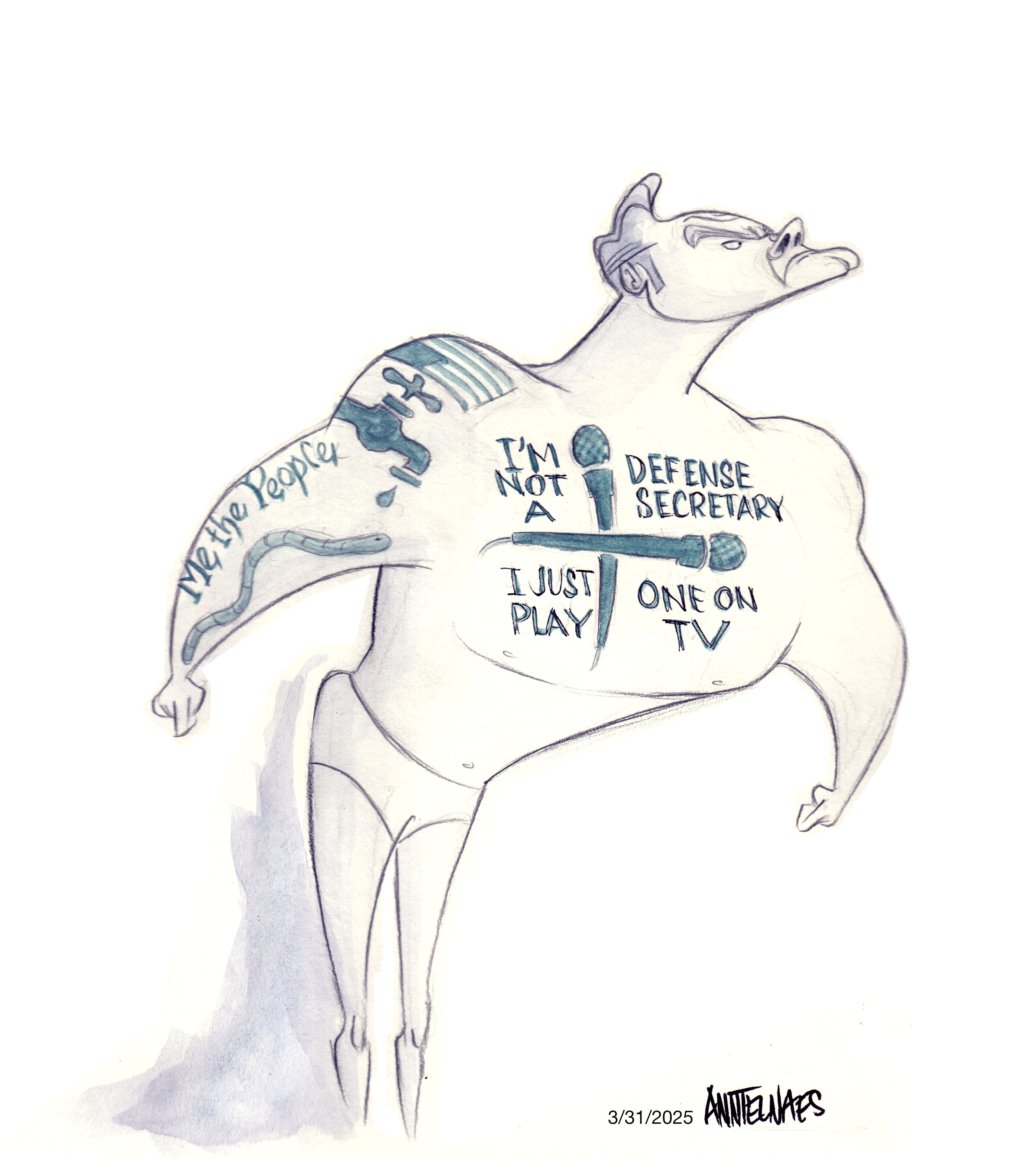 Political cartoon by Ann Telnaes, “Pete Hegseth is in over his head”, 2025-03-31.