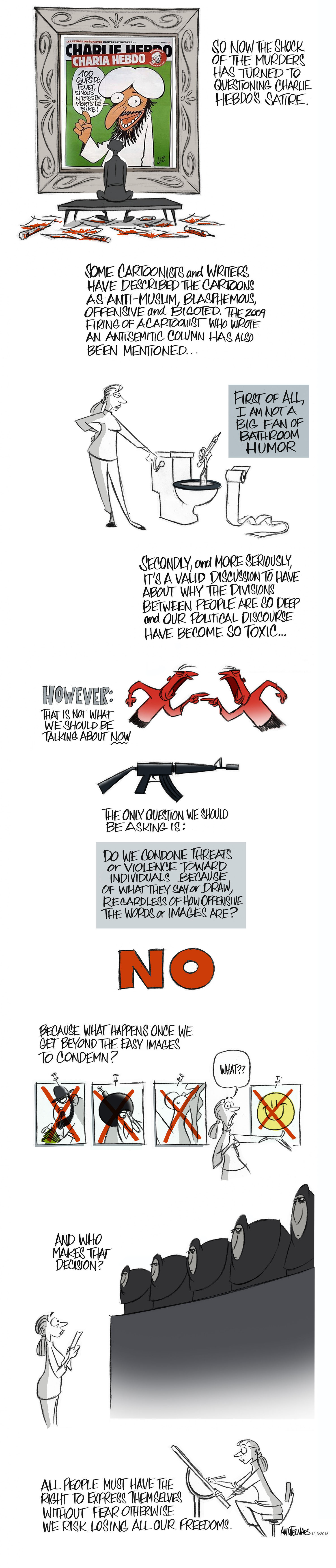 Political cartoon by Ann Telnaes, “Protecting the right to offend”, 2025-07-16.