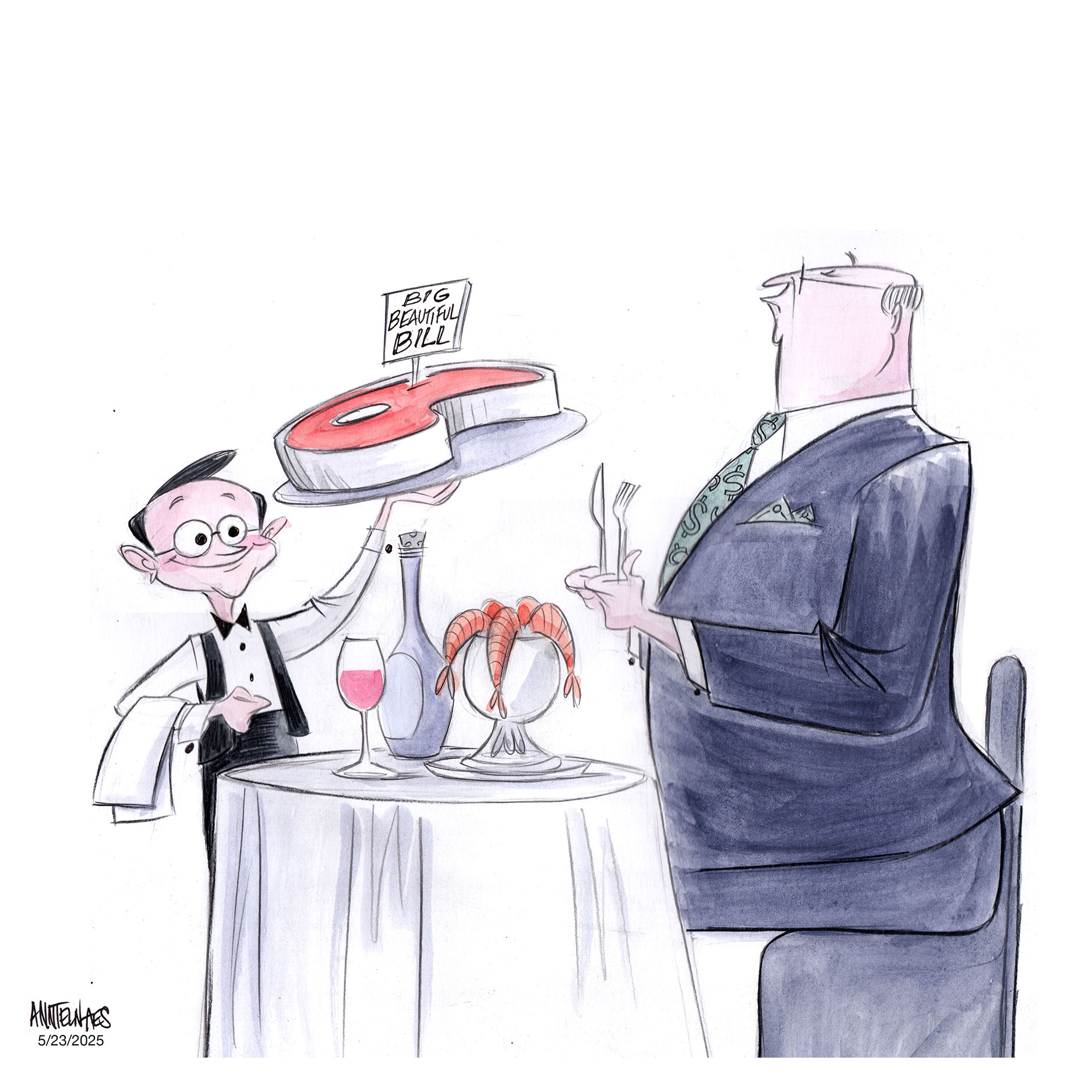 Political cartoon by Ann Telnaes, “Republican bill cuts food aid for elderly, low-income, & disabled Americans”, 2025-05-24.