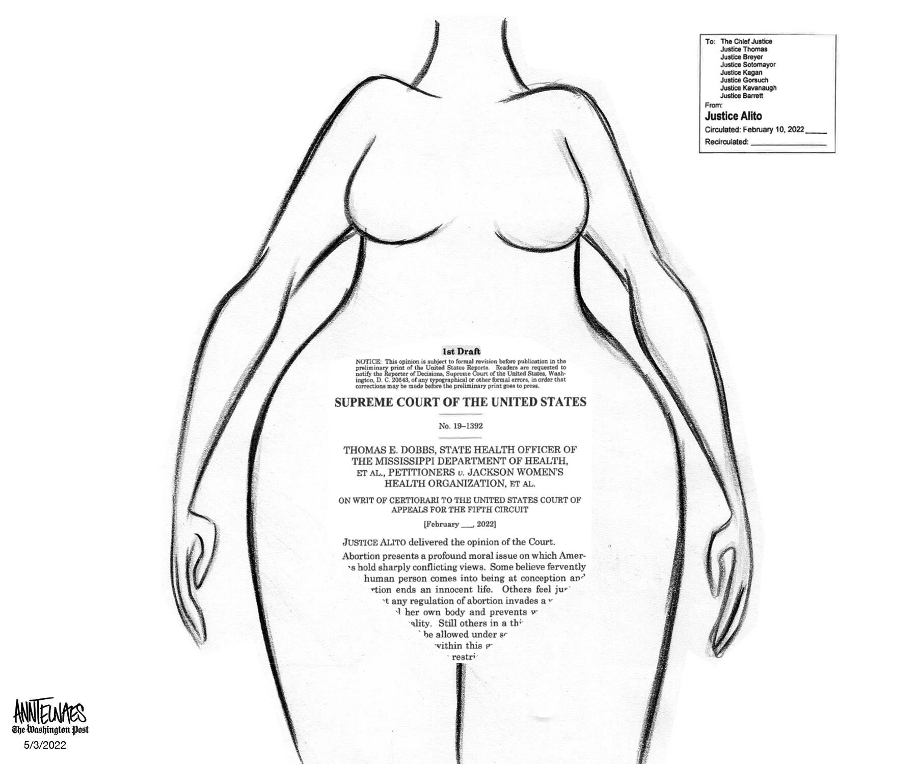 Political cartoon by Ann Telnaes, “Roe v Wade”, 2025-06-24.