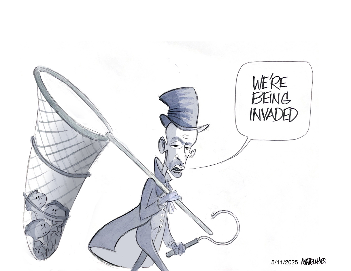 Political cartoon by Ann Telnaes, “Stephen Miller, immigrant Child Catcher”, 2025-05-11.
