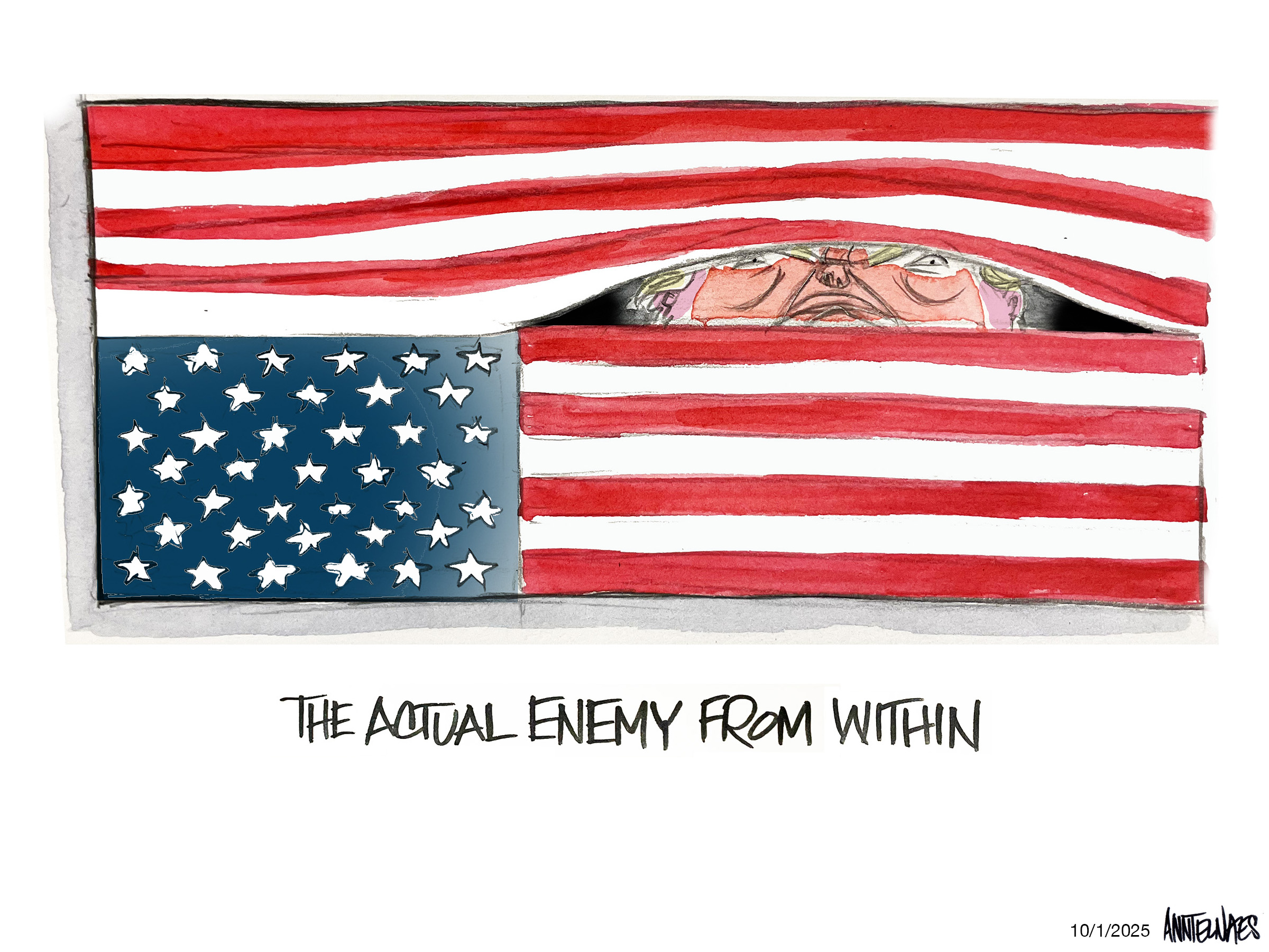 Political cartoon by Ann Telnaes, “The actual "enemy from within"”, 2025-10-01.