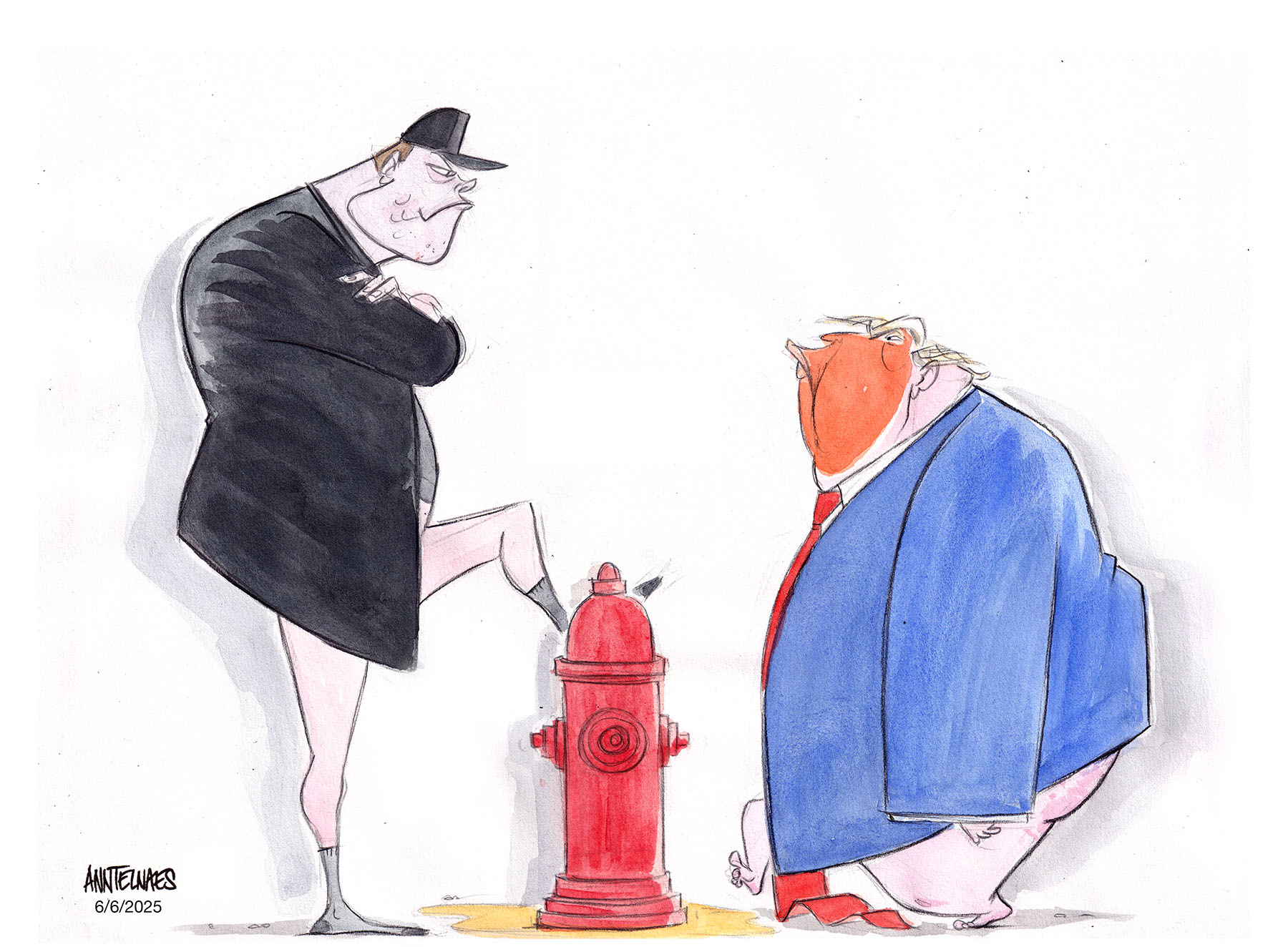 Political cartoon by Ann Telnaes, “The mark of an egomanic”, 2025-06-06.