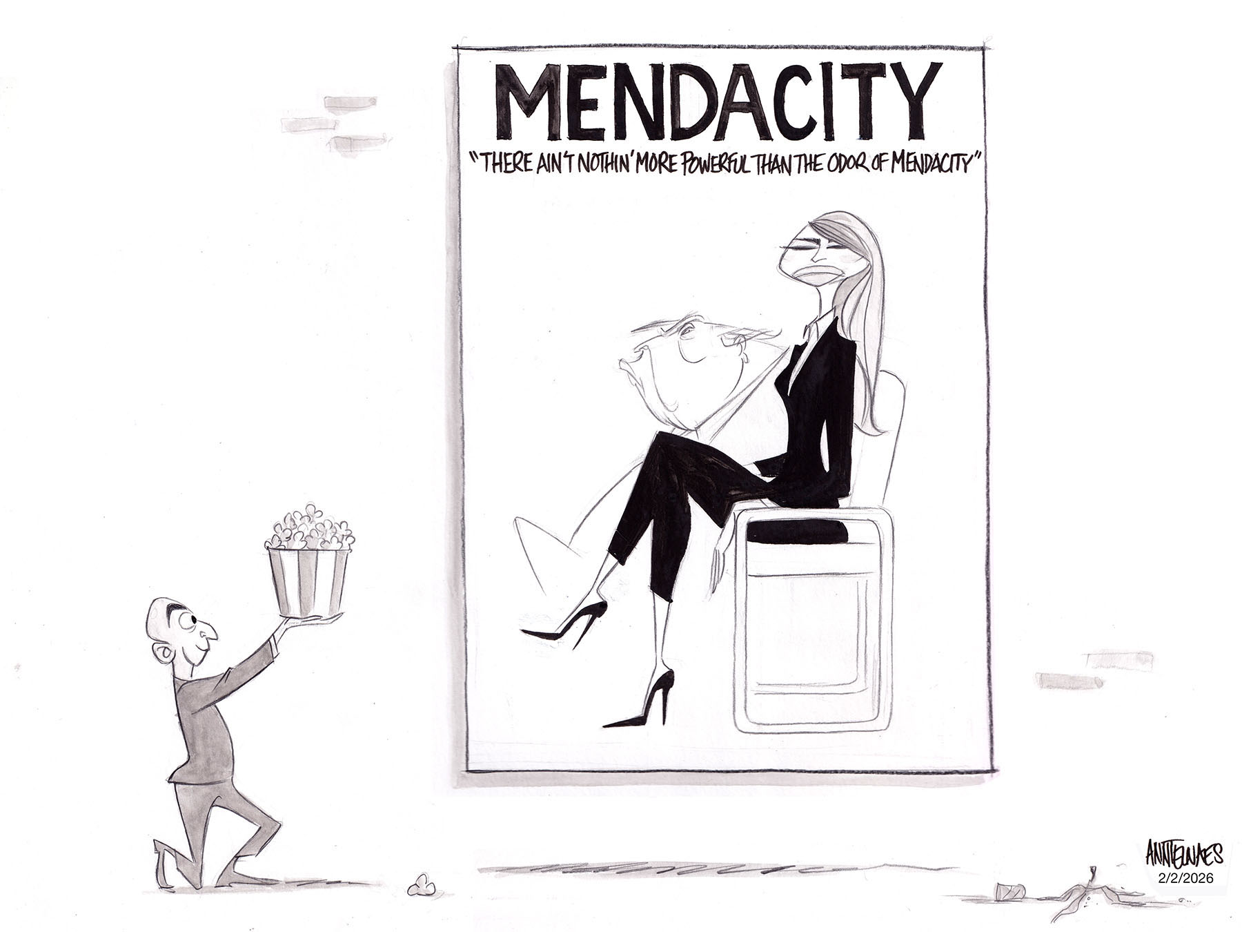 Political cartoon by Ann Telnaes, “The Melania movie”, 2026-02-01.