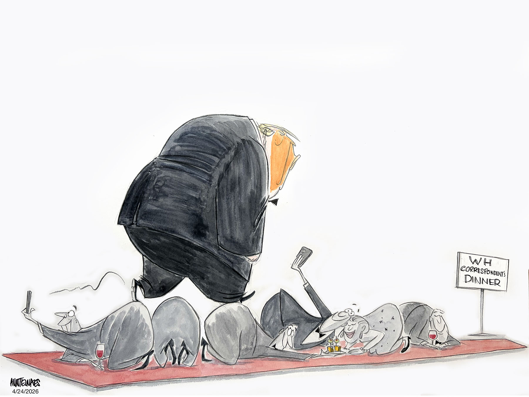 Political cartoon by Ann Telnaes, “The WH Correspondents' Dinner”, 2026-04-24.