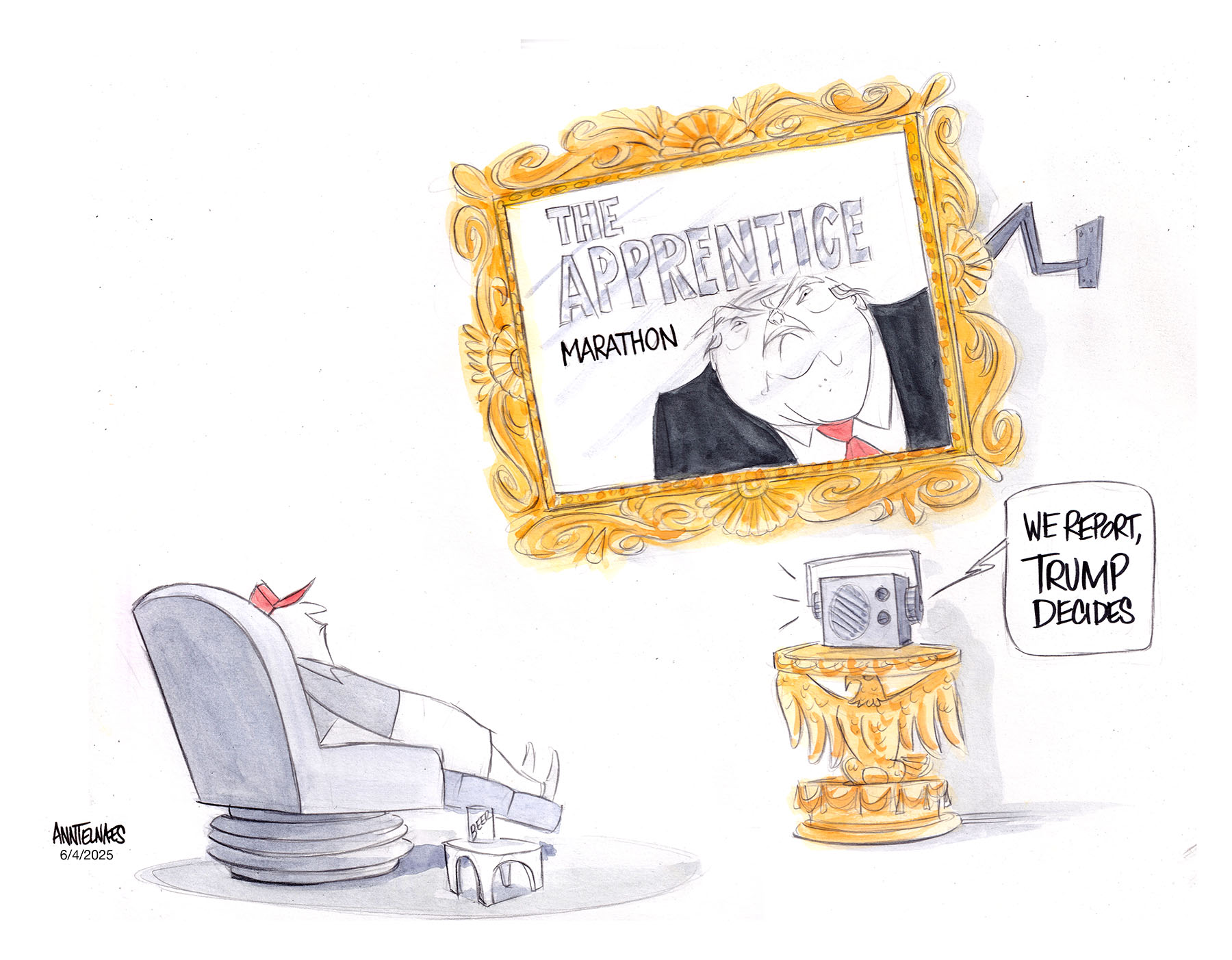 Political cartoon by Ann Telnaes, “Trump looking to kill funding for PBS and NPR”, 2025-06-04.