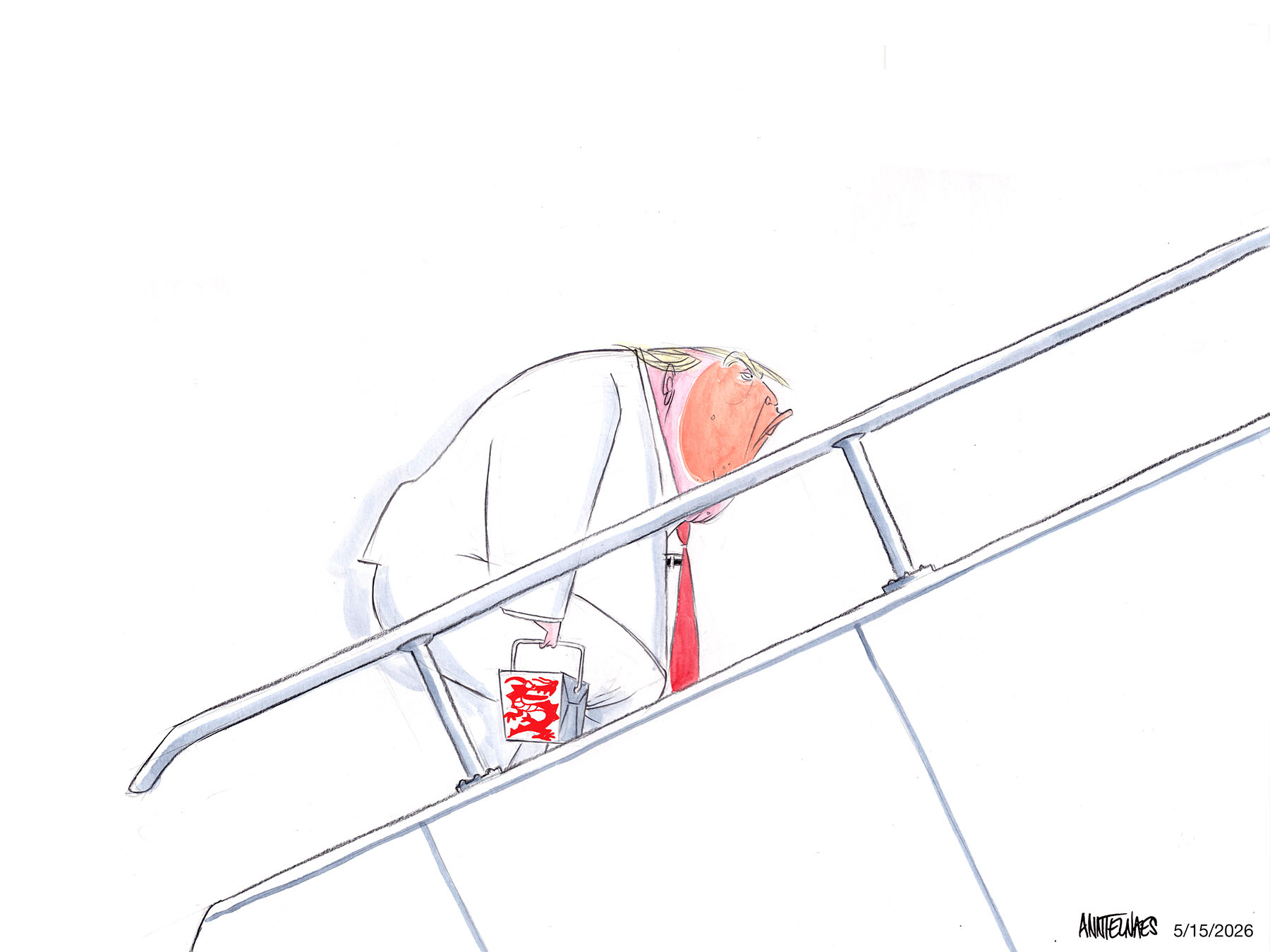 Political cartoon by Ann Telnaes, “Trump returns from China trip”, 2026-05-15.