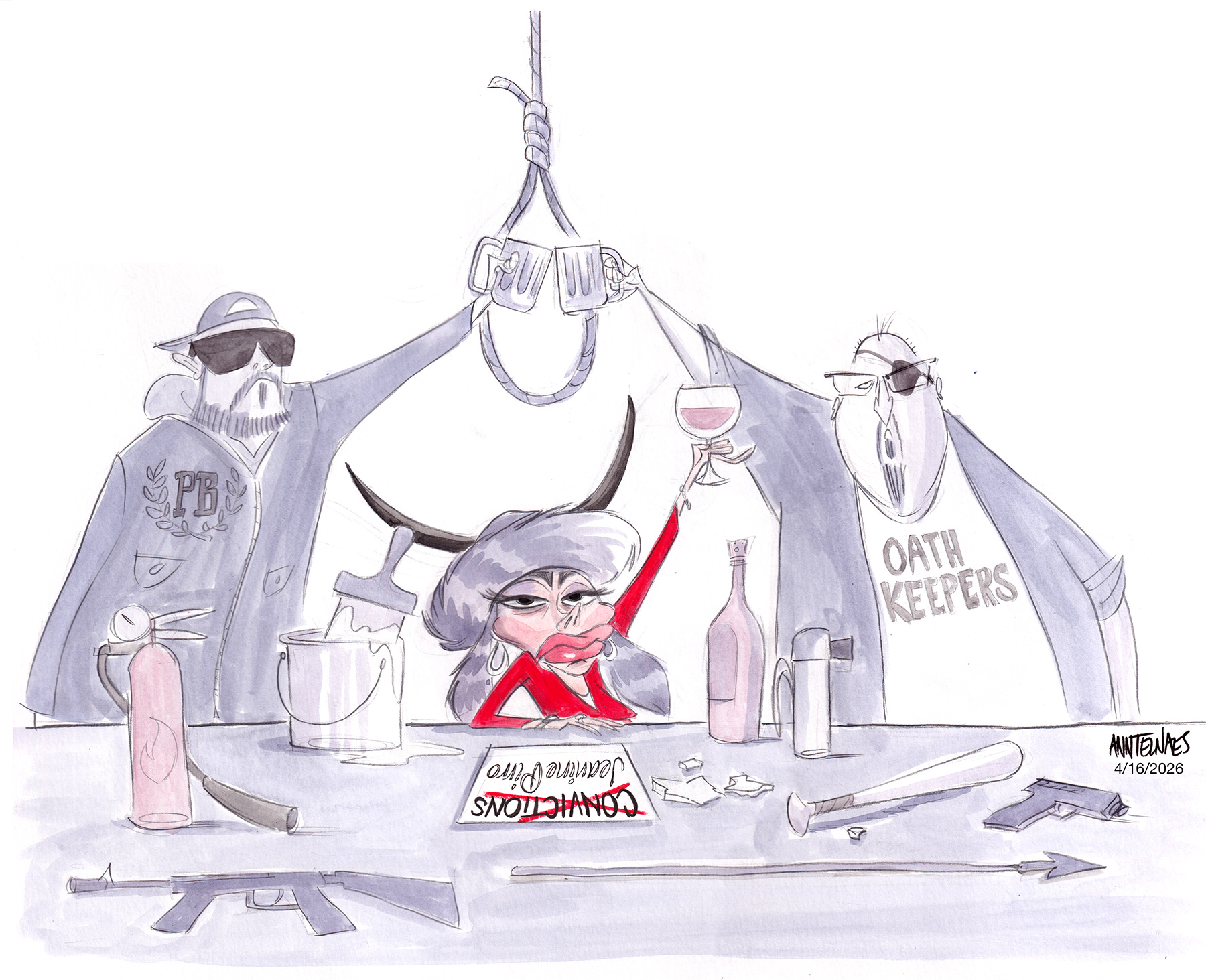Political cartoon by Ann Telnaes, “Trump's DOJ is trying to throw out Jan. 6 convictions”, 2026-04-16.