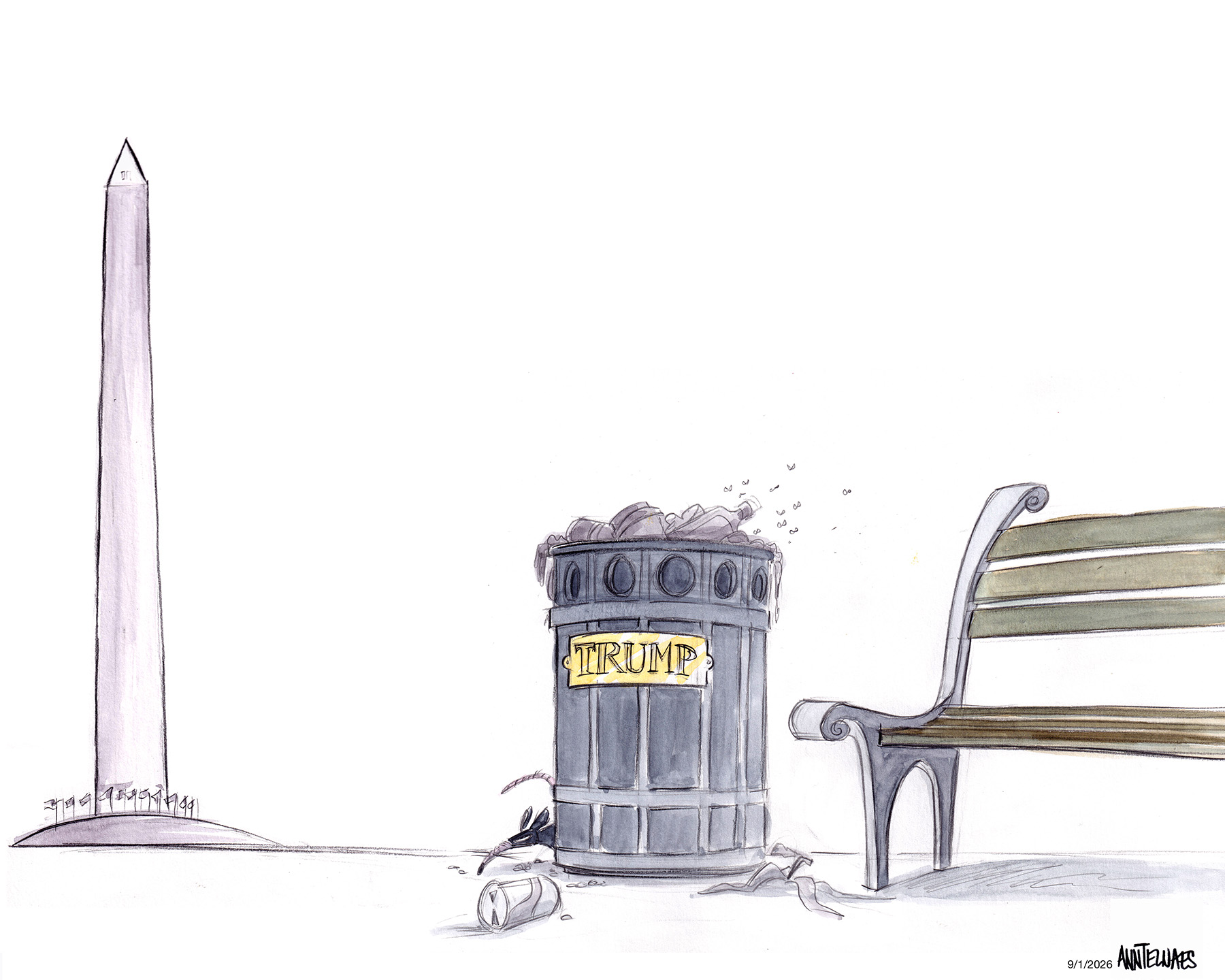 Political cartoon by Ann Telnaes, “Trump’s name should be all over Washington DC”, 2026-09-01.