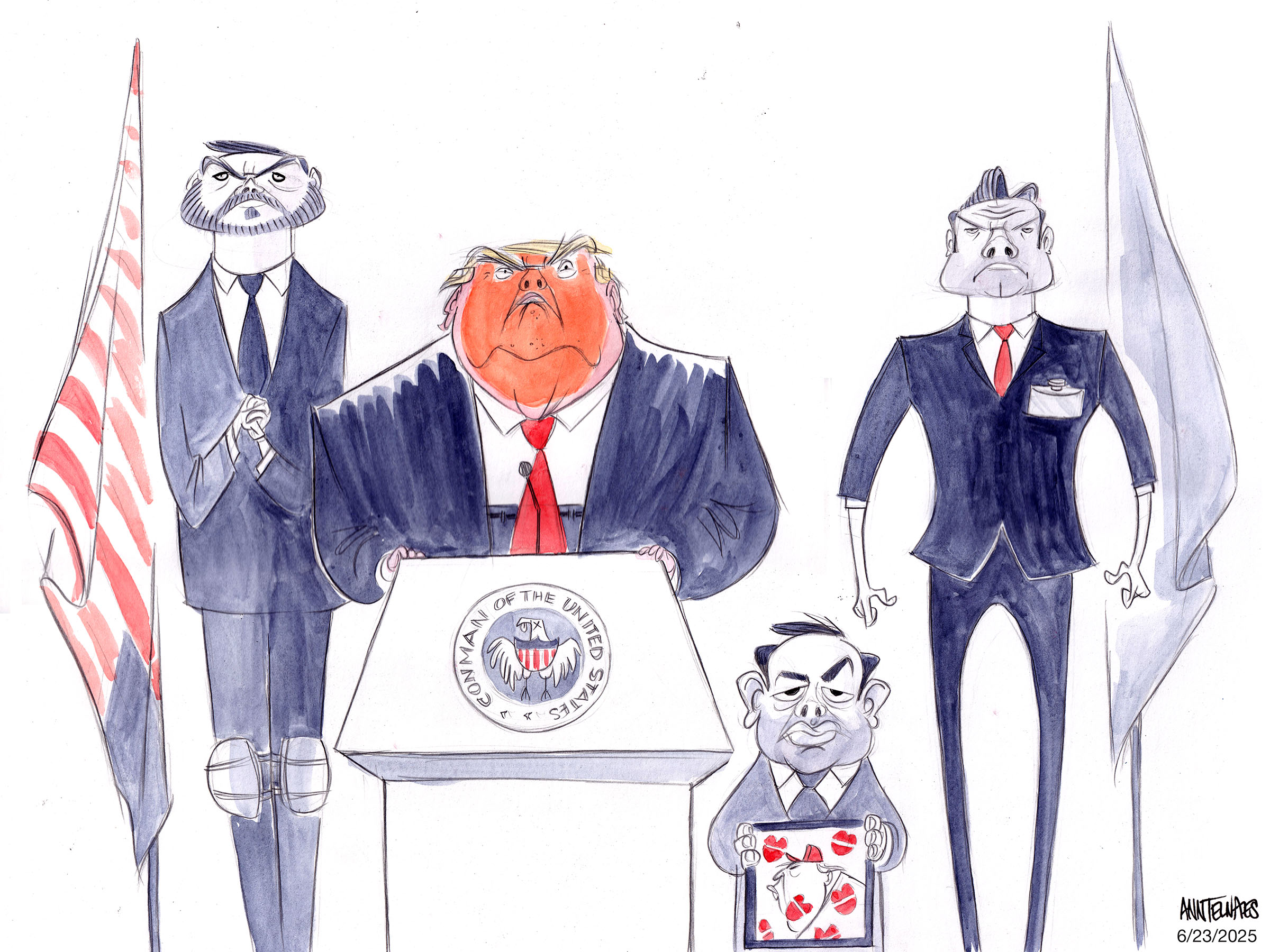 Political cartoon by Ann Telnaes, “Trump's WMD moment”, 2025-06-23.