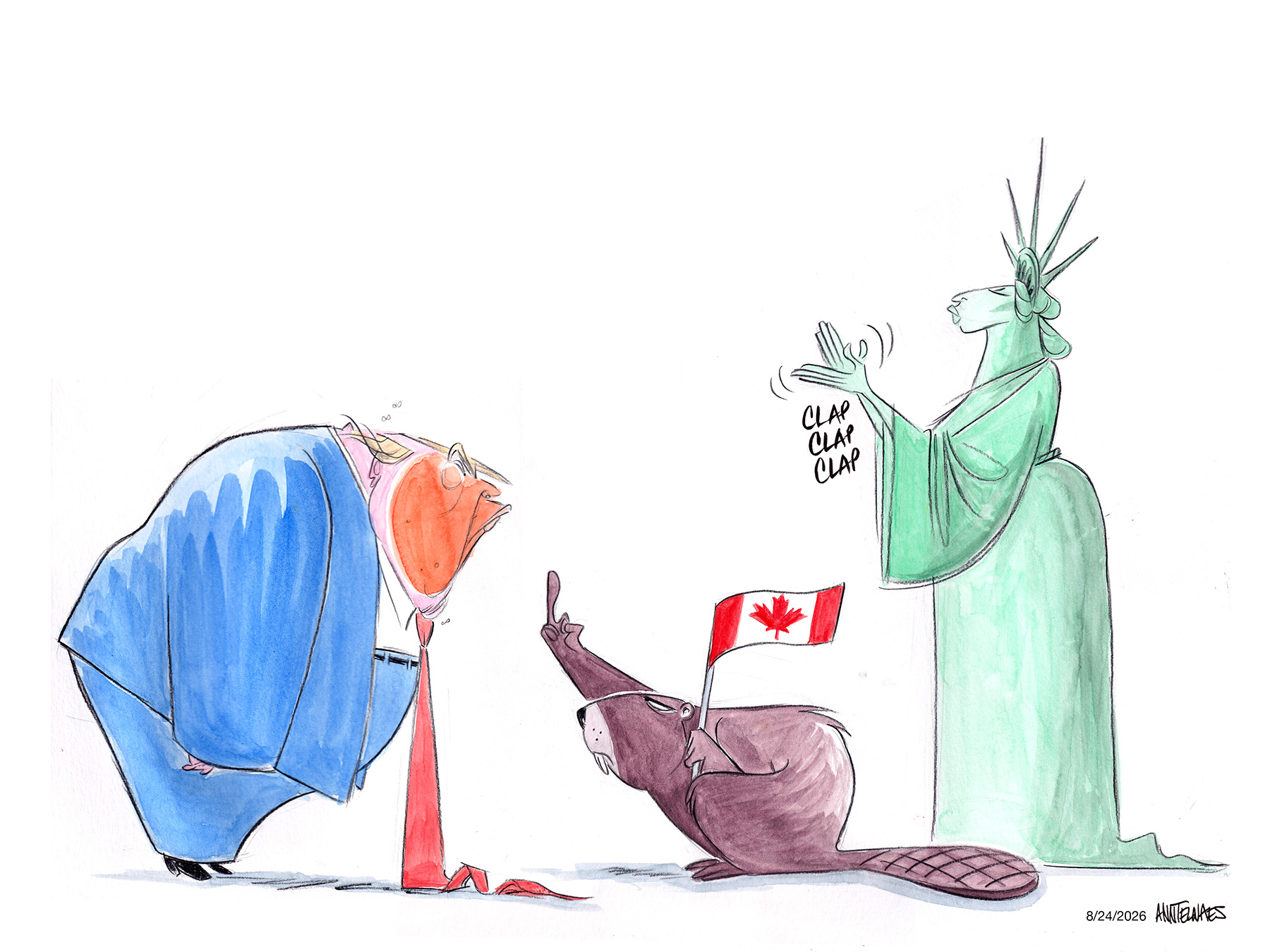 Political cartoon by Ann Telnaes, “We are all Canadians now”, 2026-08-25.