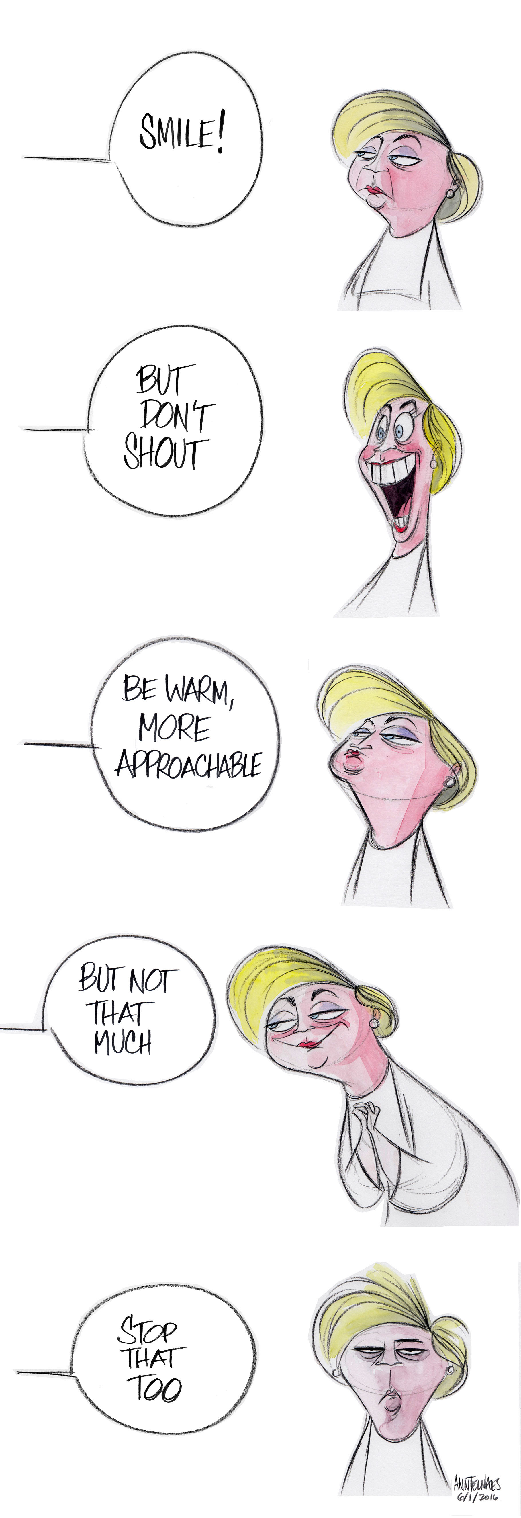 Political cartoon by Ann Telnaes, “When a woman runs for president”, 2024-07-22.