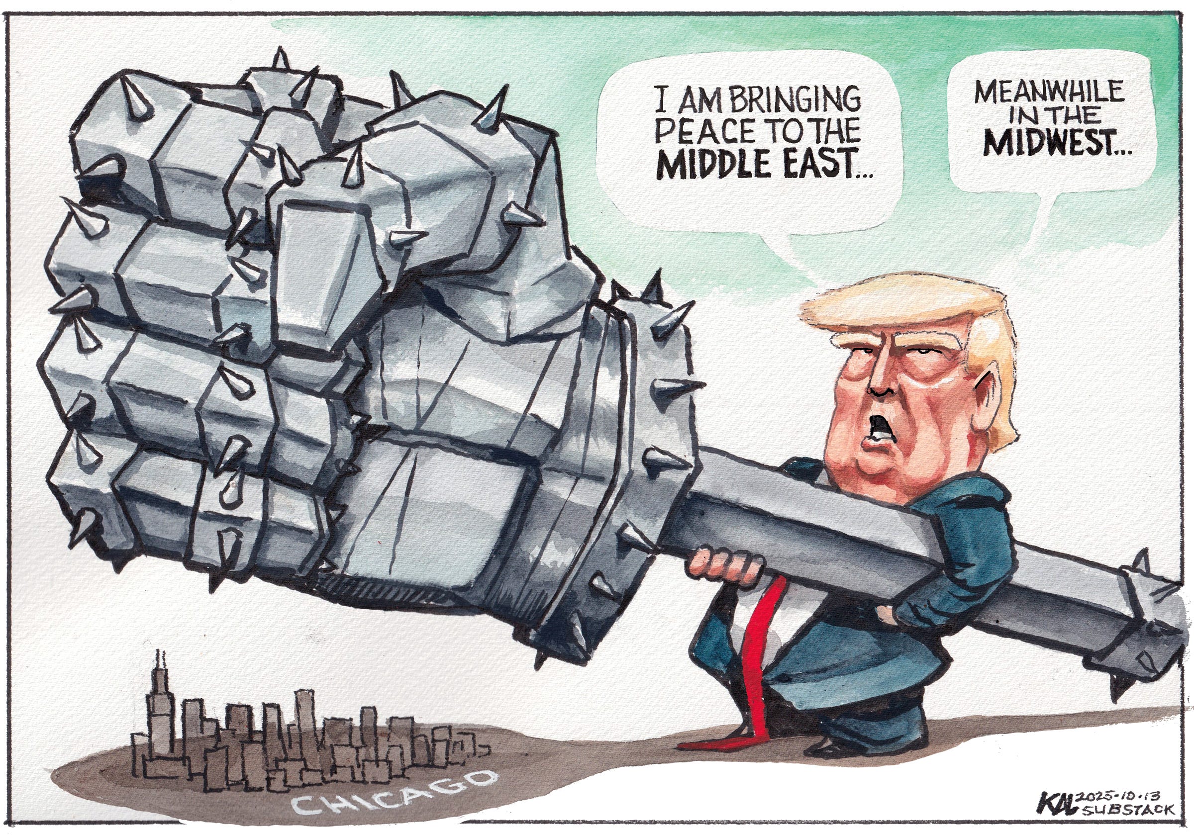 Political cartoon by Kevin Kallaugher, “A Cartoon Armed with Armor”, 2025-10-14.