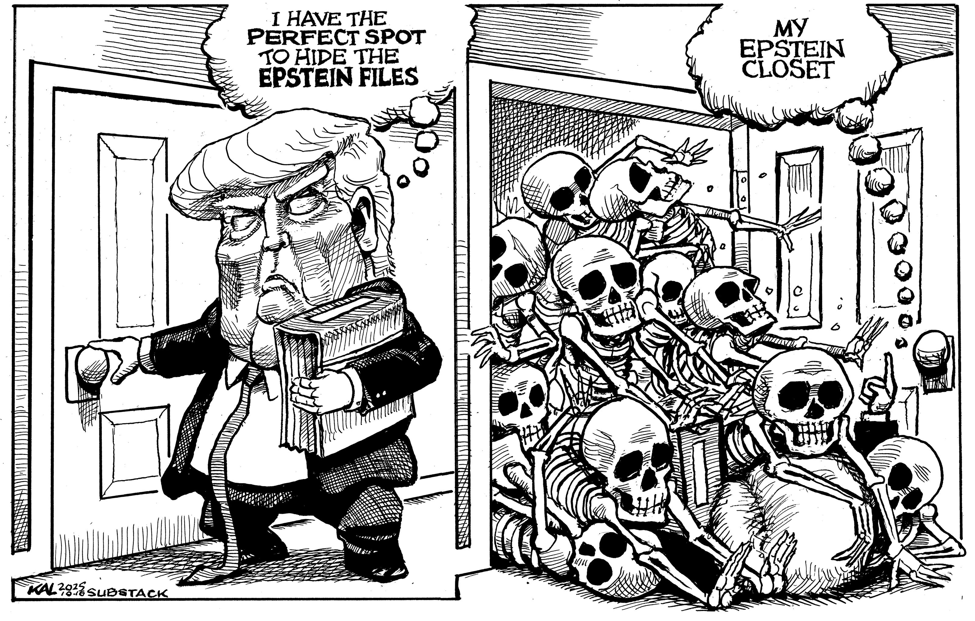 Political cartoon by Kevin Kallaugher, “A Skeleton Crew”, 2025-11-17.