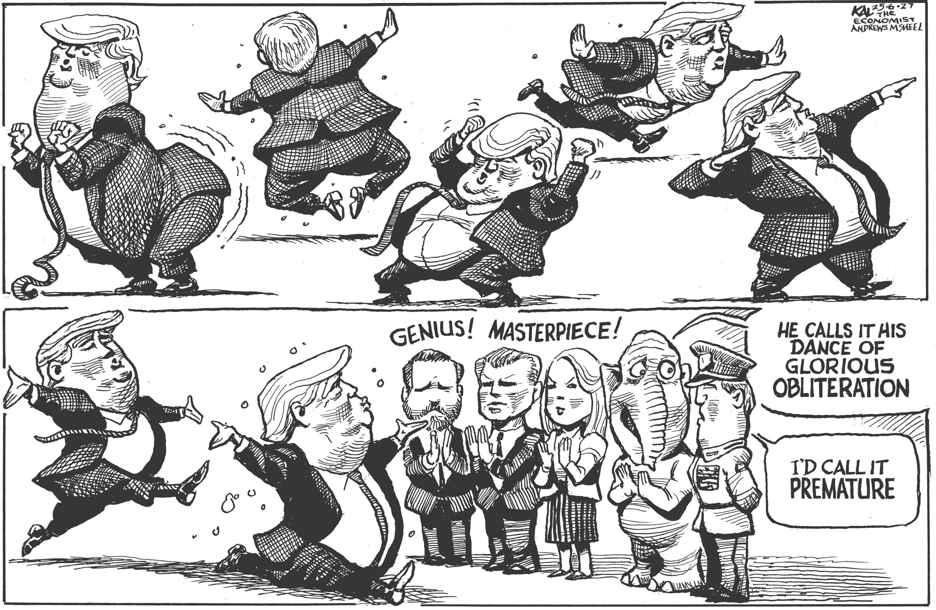 Political cartoon by Kevin Kallaugher, “Animated discussion”, 2025-06-26.