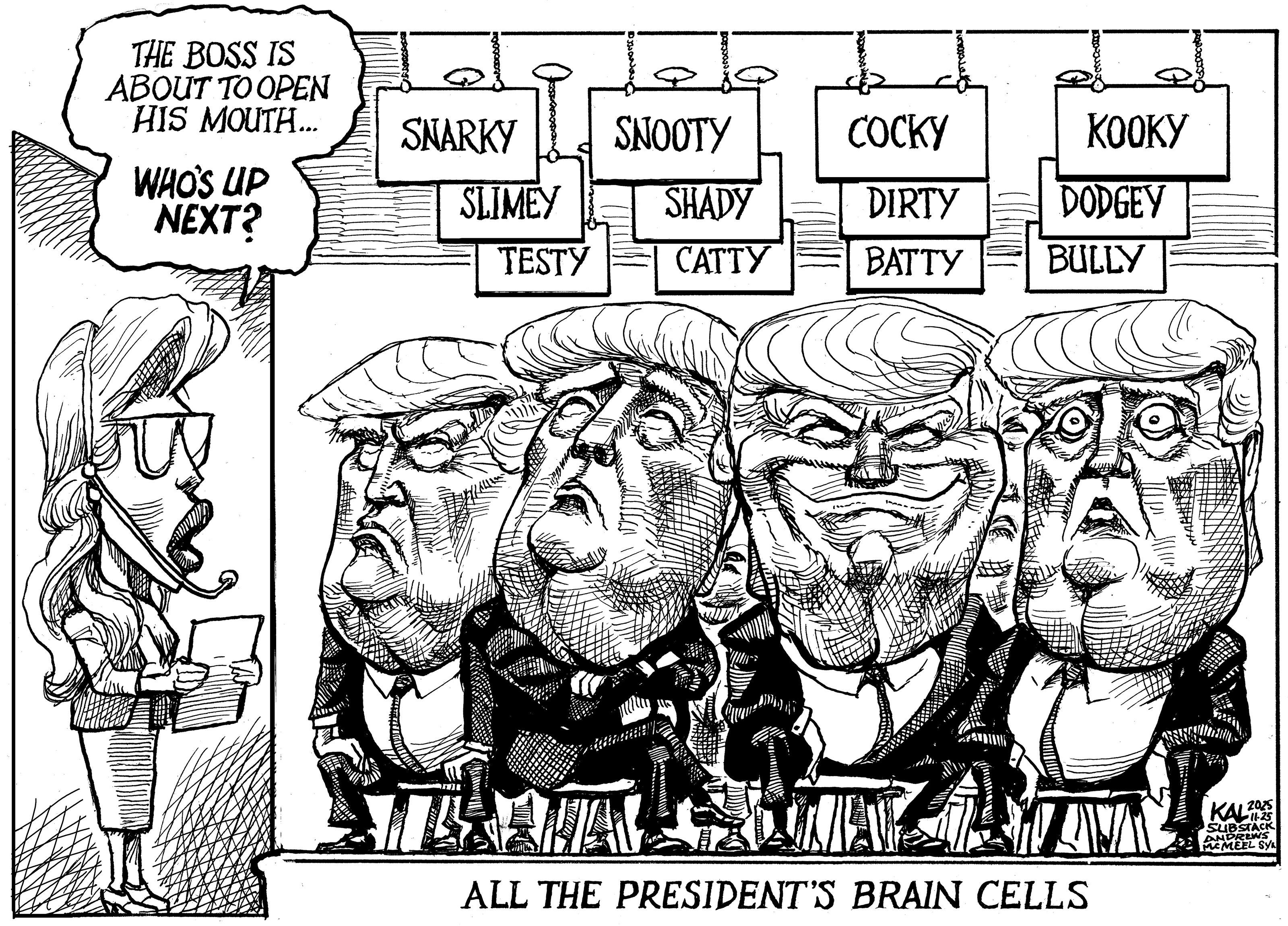 Political cartoon by Kevin Kallaugher, “Brain Cell Bingo”, 2025-11-25.