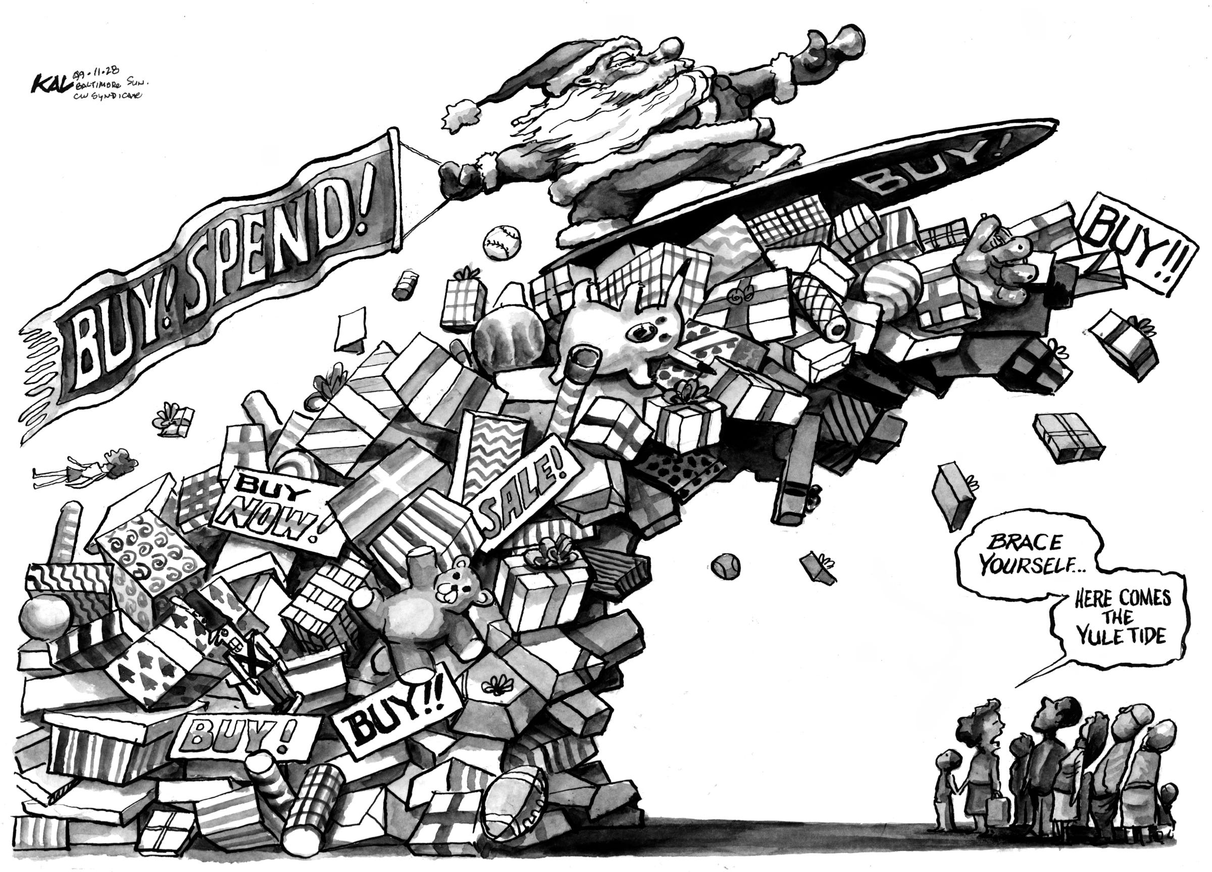 Political cartoon by Kevin Kallaugher, “Cartoon classics (The Christmas Technology edition)”, 2025-12-21.