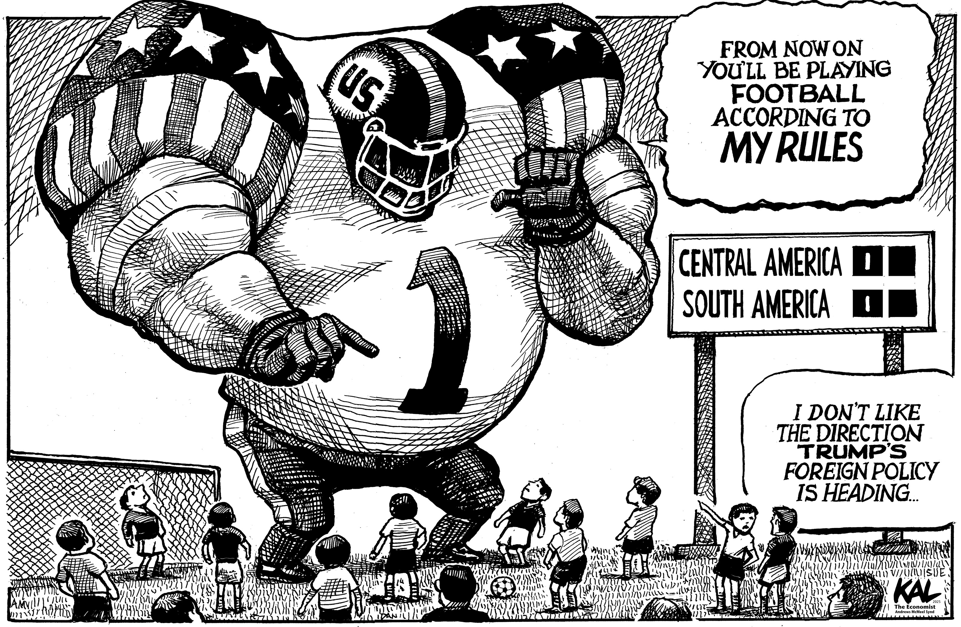 Political cartoon by Kevin Kallaugher, “Cartoon Classics: The Football Edition”, 2025-11-20.