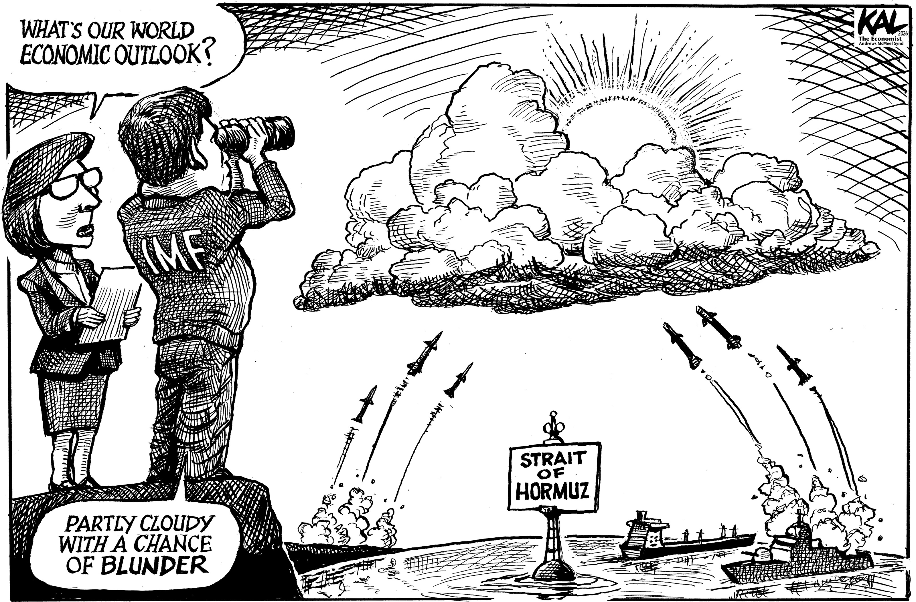 Political cartoon by Kevin Kallaugher, “Cloudy Outlook”, 2026-07-09.