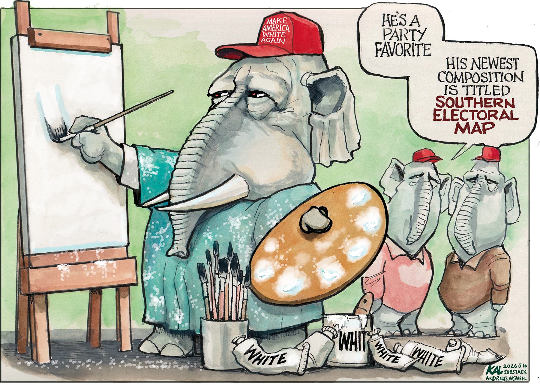 Political cartoon by Kevin Kallaugher, “Making America White Again”, 2026-05-16.