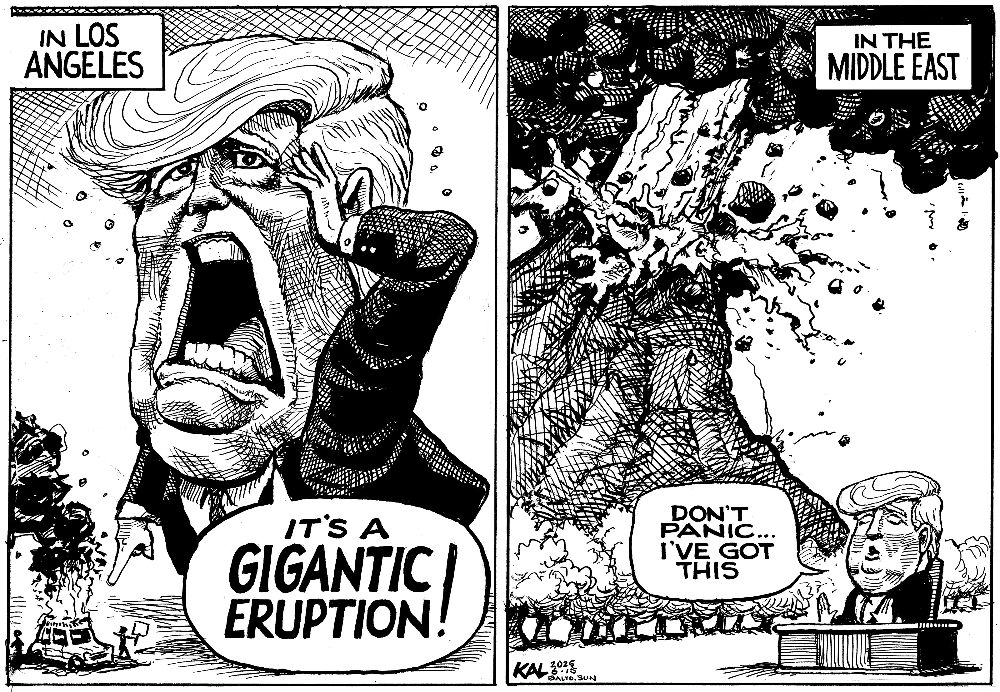 Political cartoon by Kevin Kallaugher, “Spoilt for (bad) Choices”, 2025-06-15.