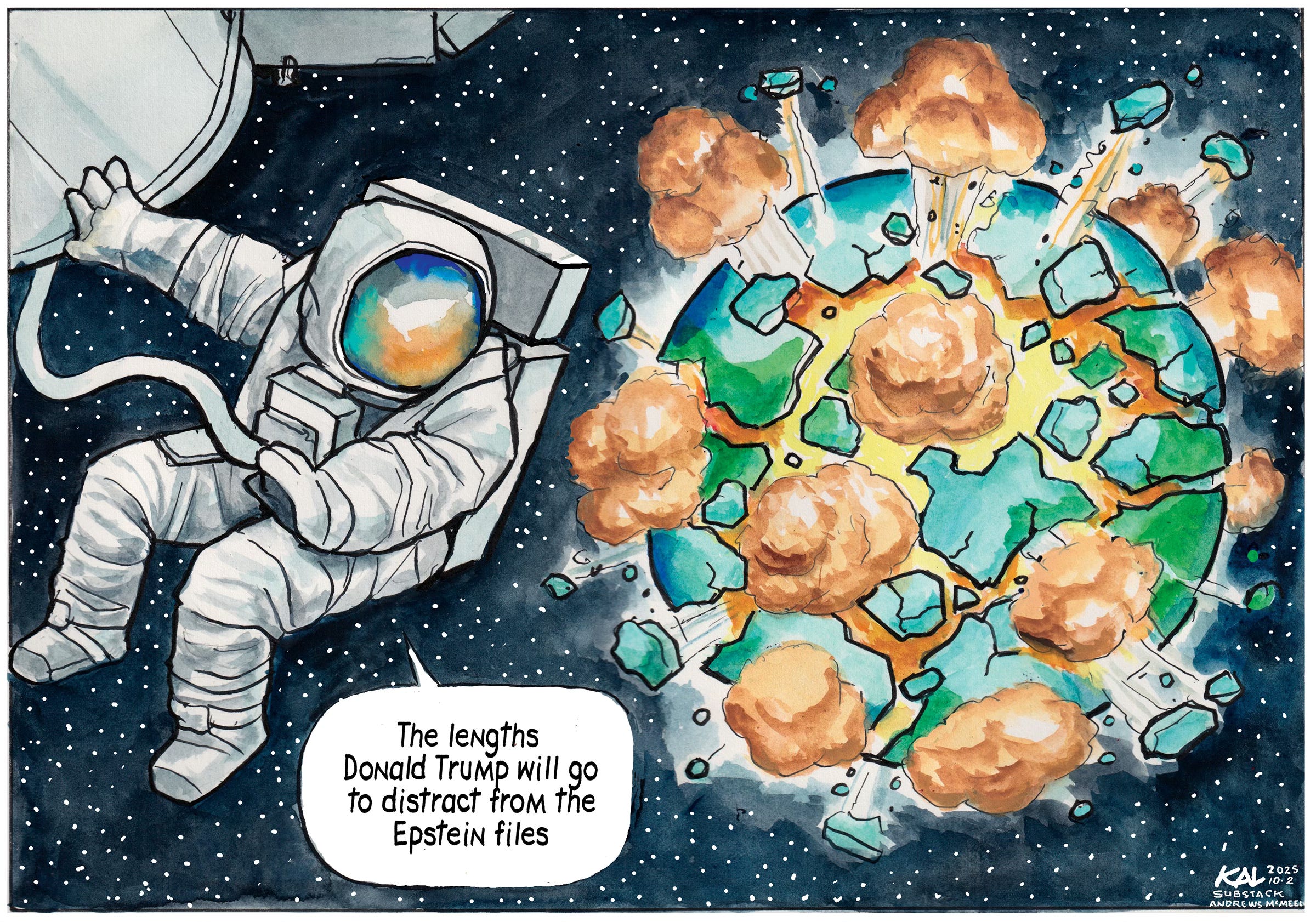 Political cartoon by Kevin Kallaugher, “Starring in Star Wars”, 2025-10-02.
