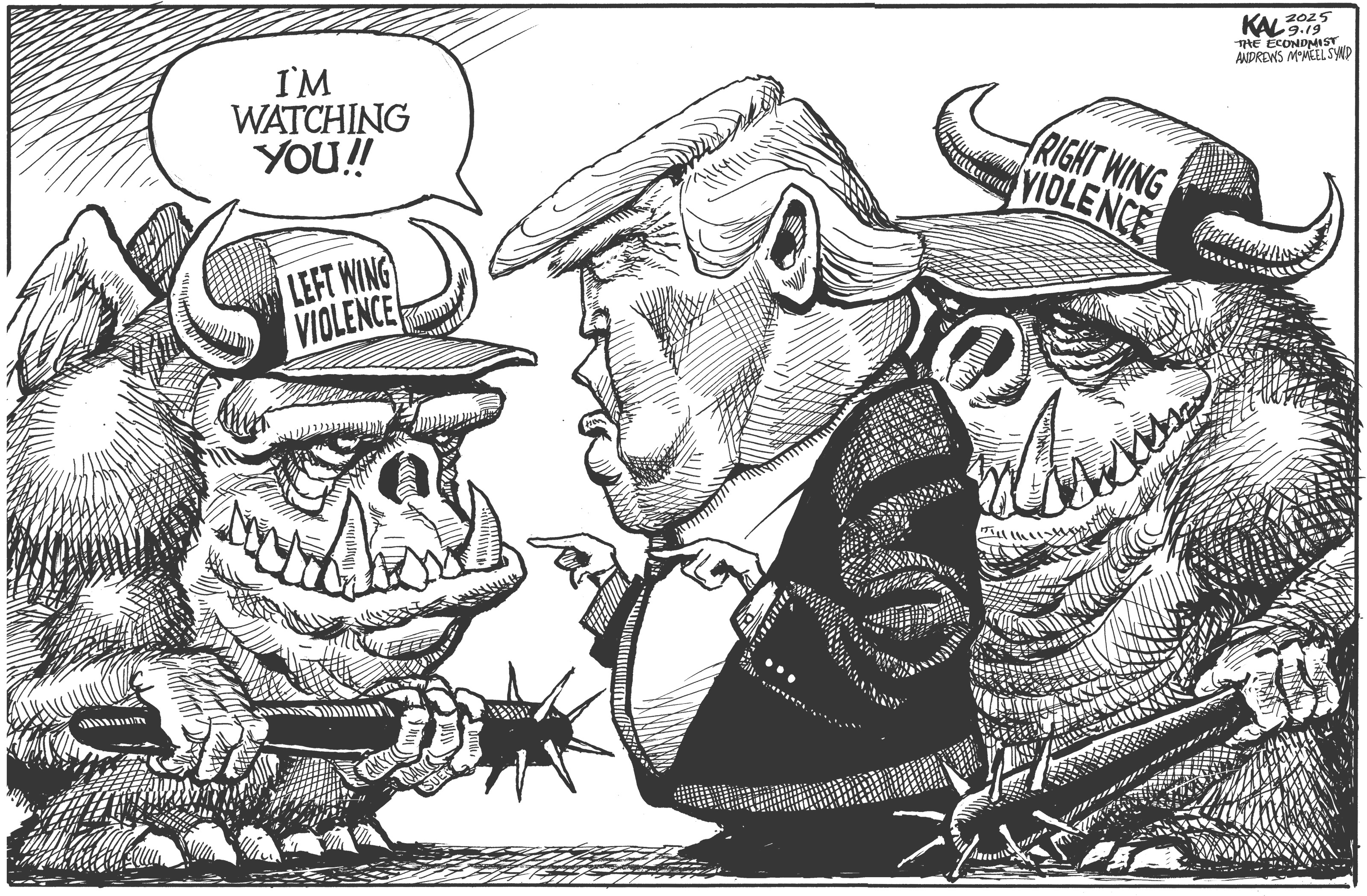 Political cartoon by Kevin Kallaugher, “The Economist Cartoon with a side of Monsters”, 2025-09-18.