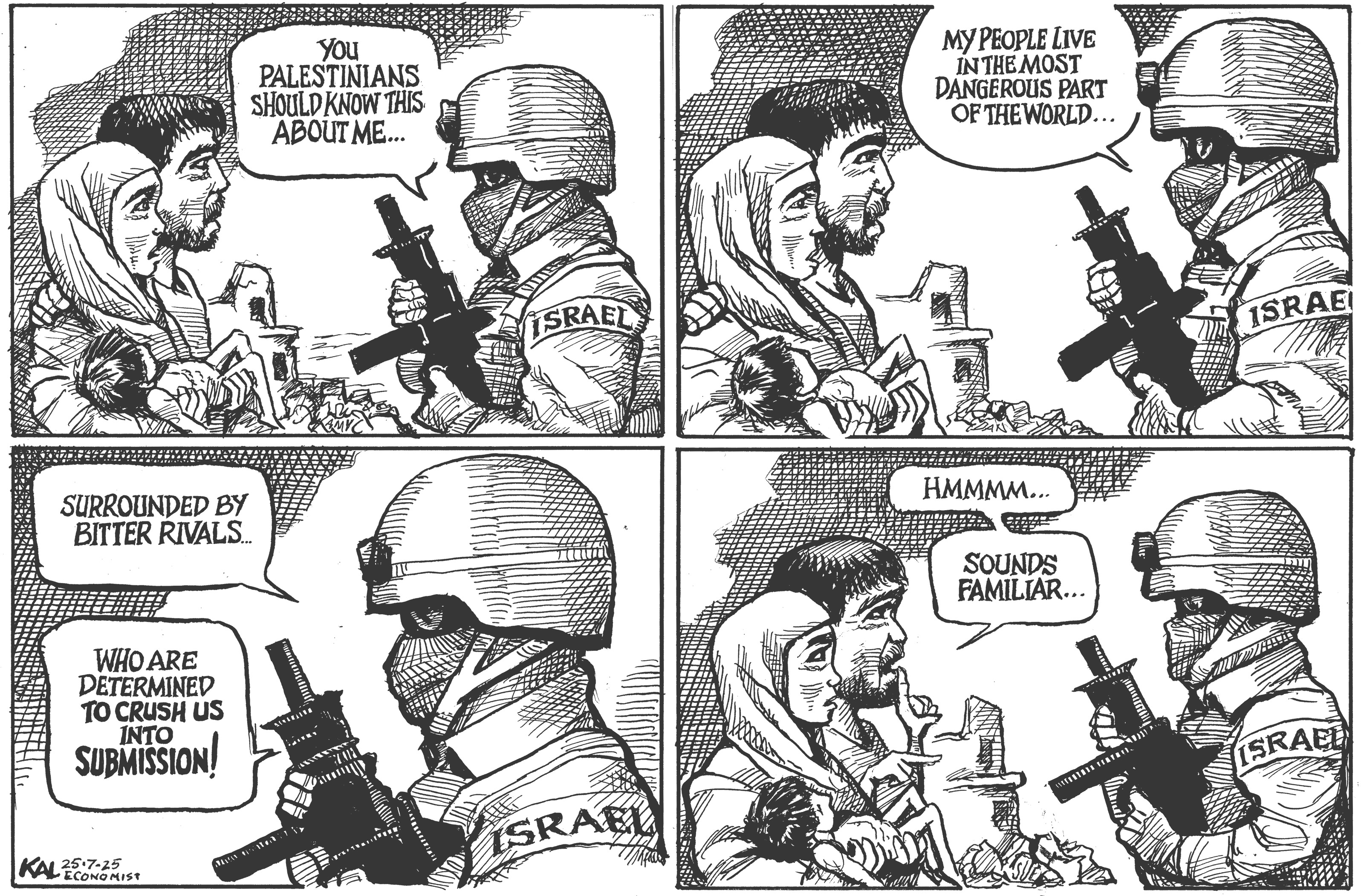 Political cartoon by Kevin Kallaugher, “The Gaza Saga”, 2025-07-27.