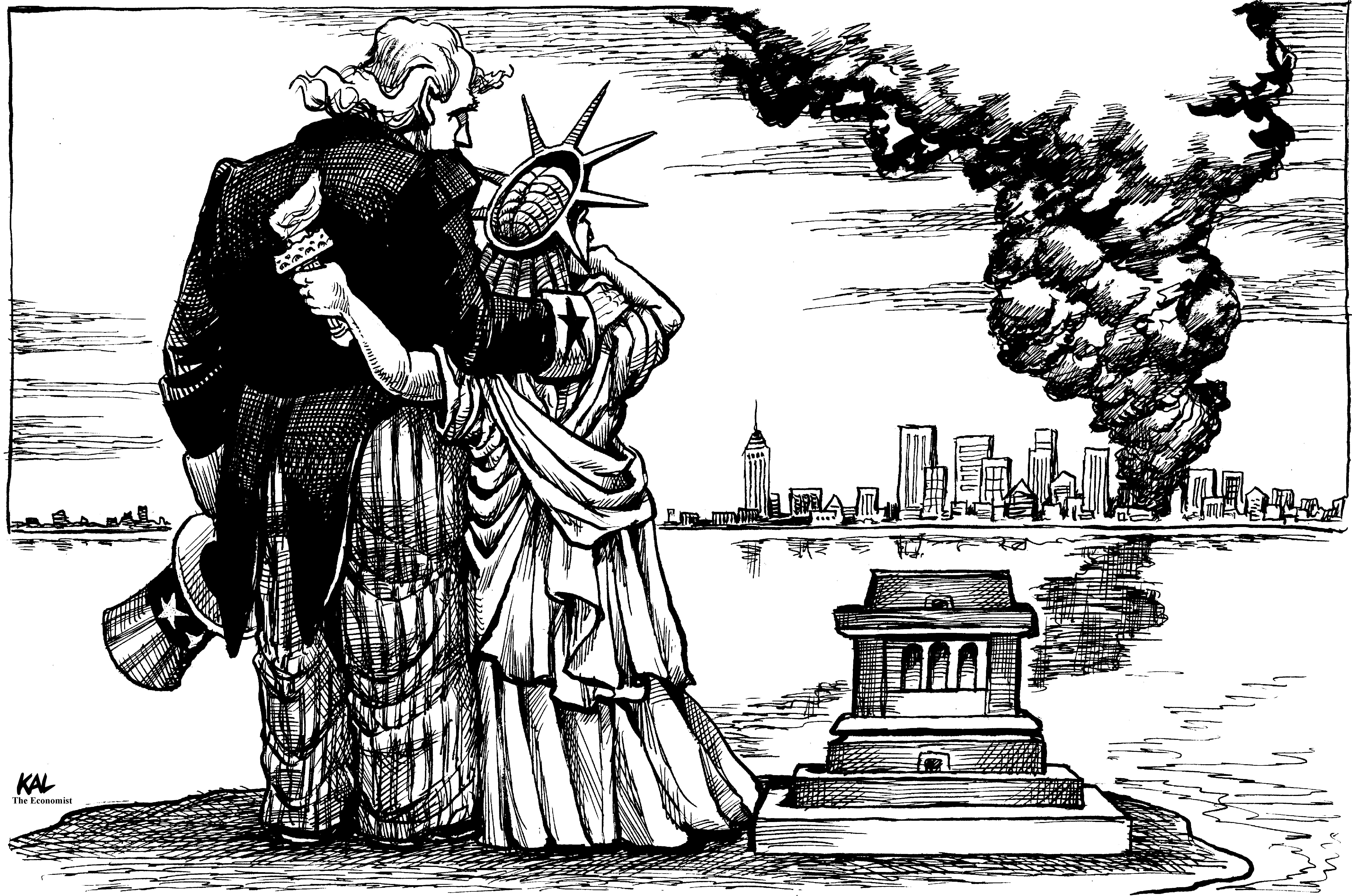 Political cartoon by Kevin Kallaugher, “The Long Shadow”, 2026-09-11.