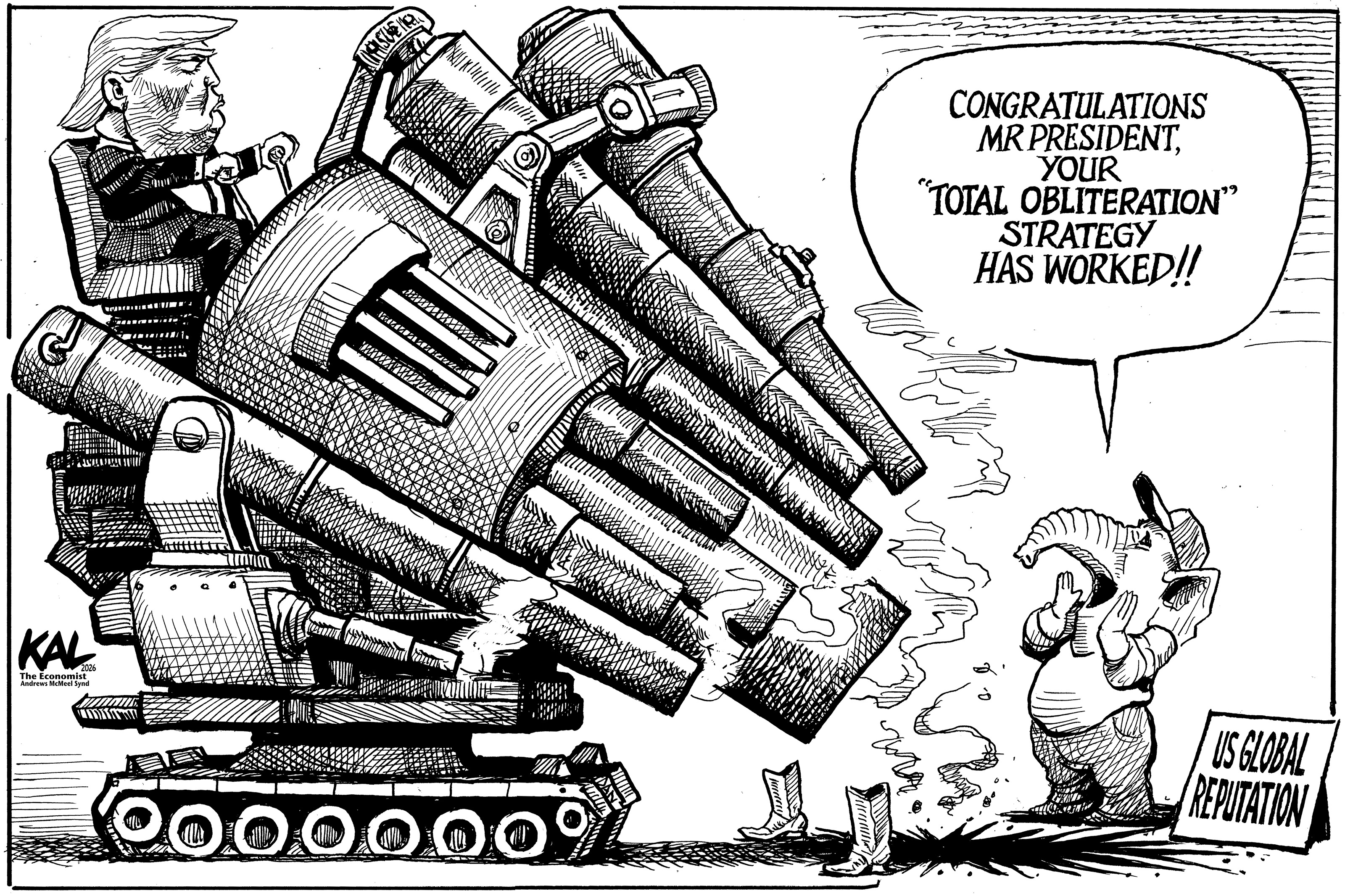 Political cartoon by Kevin Kallaugher, “The Unstable Genius”, 2026-04-10.