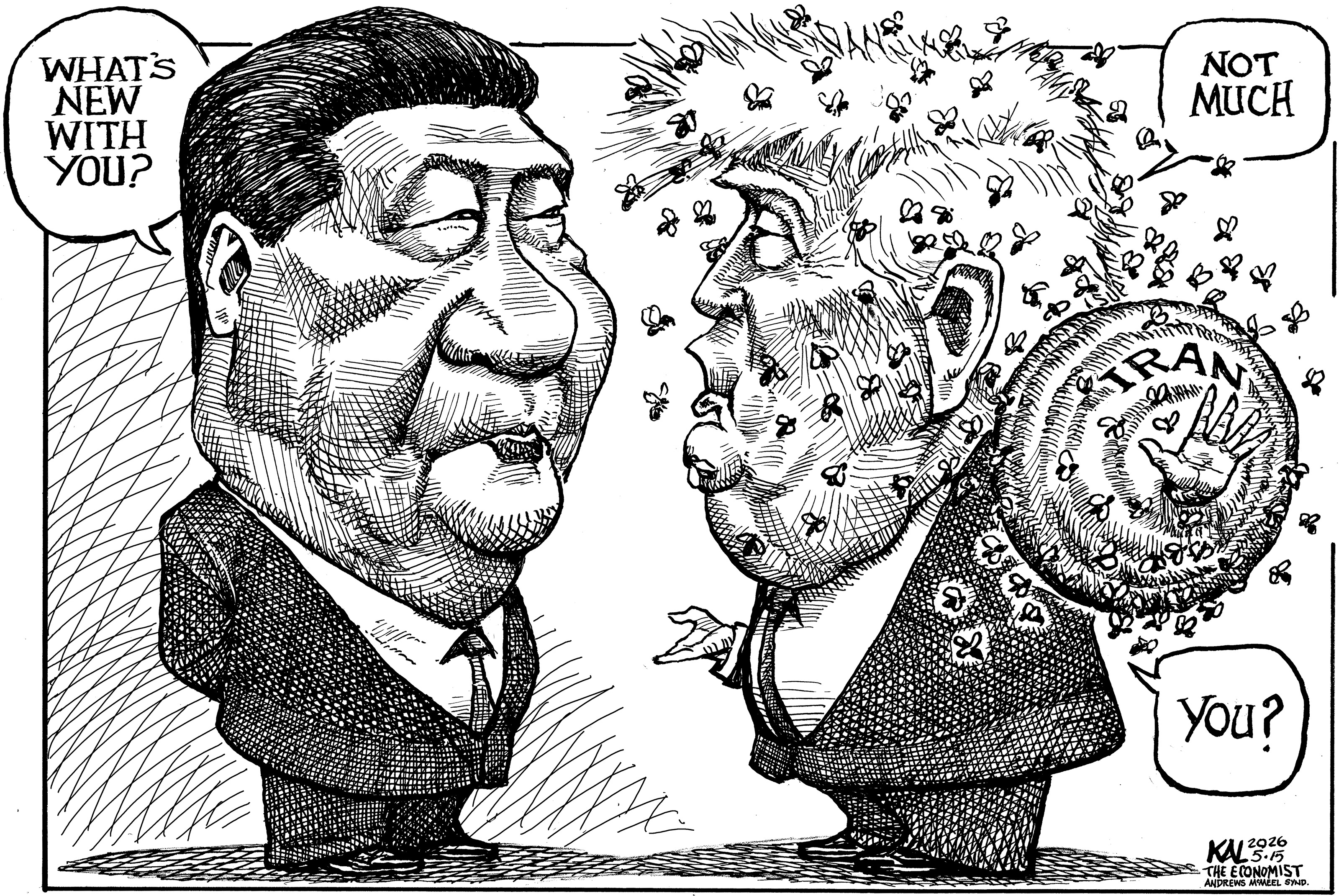 Political cartoon by Kevin Kallaugher, “The US and China, Face to Face”, 2026-05-14.