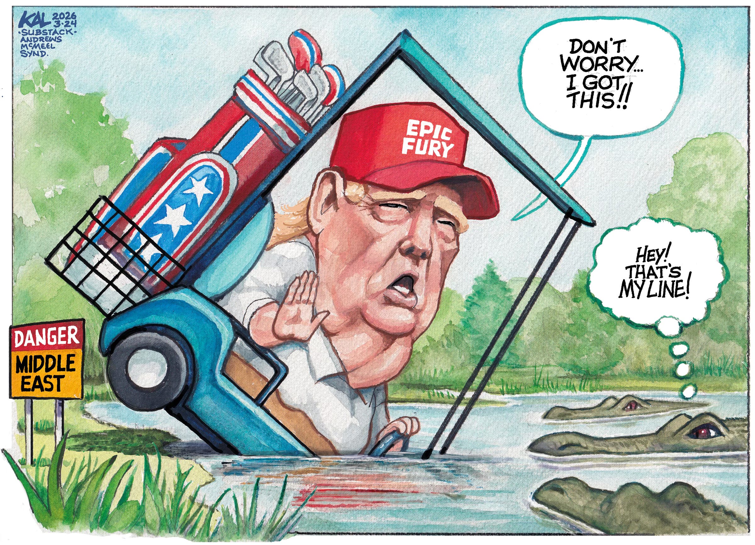 Political cartoon by Kevin Kallaugher, “Trump Gets Stuck In...”, 2026-03-24.