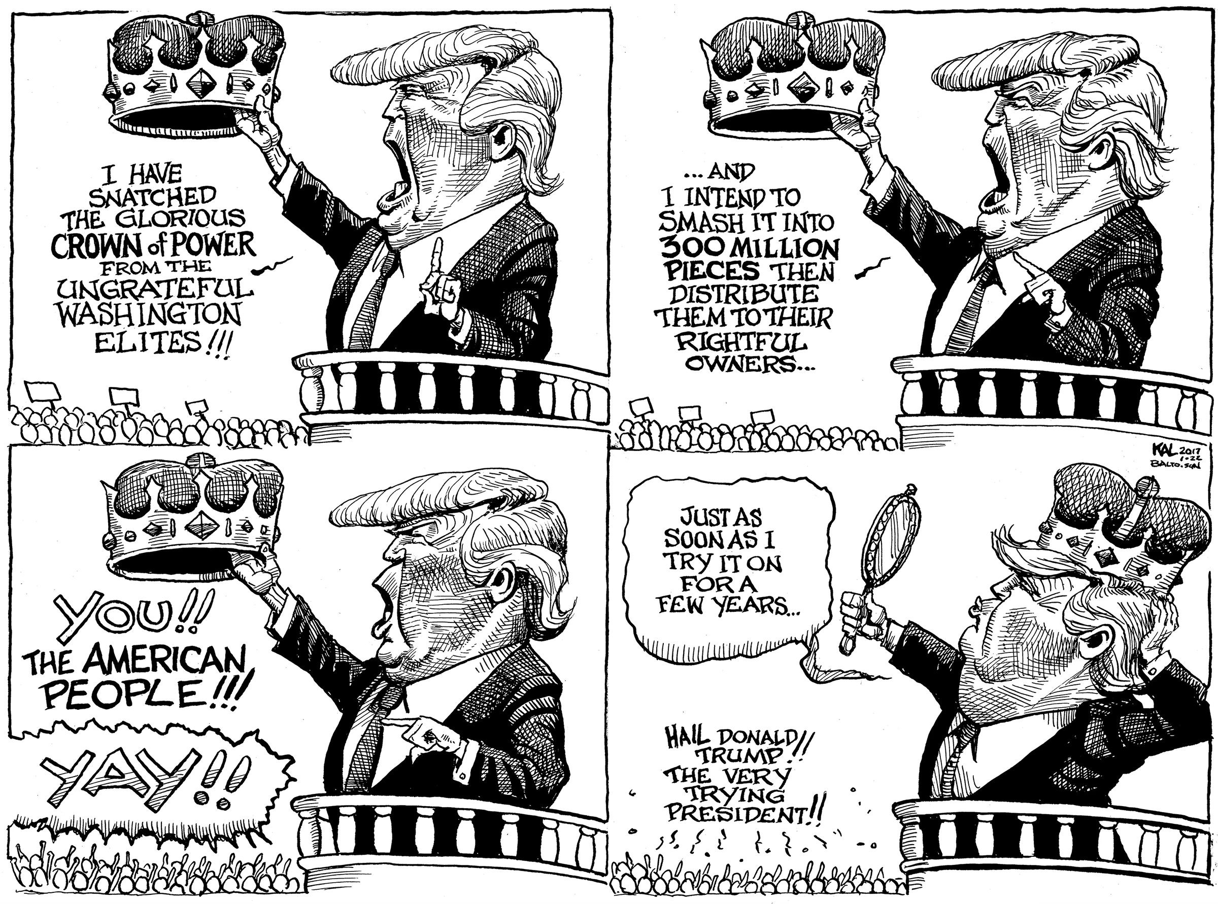 Political cartoon by Kevin Kallaugher, “Trump makes a good King”, 2025-06-14.