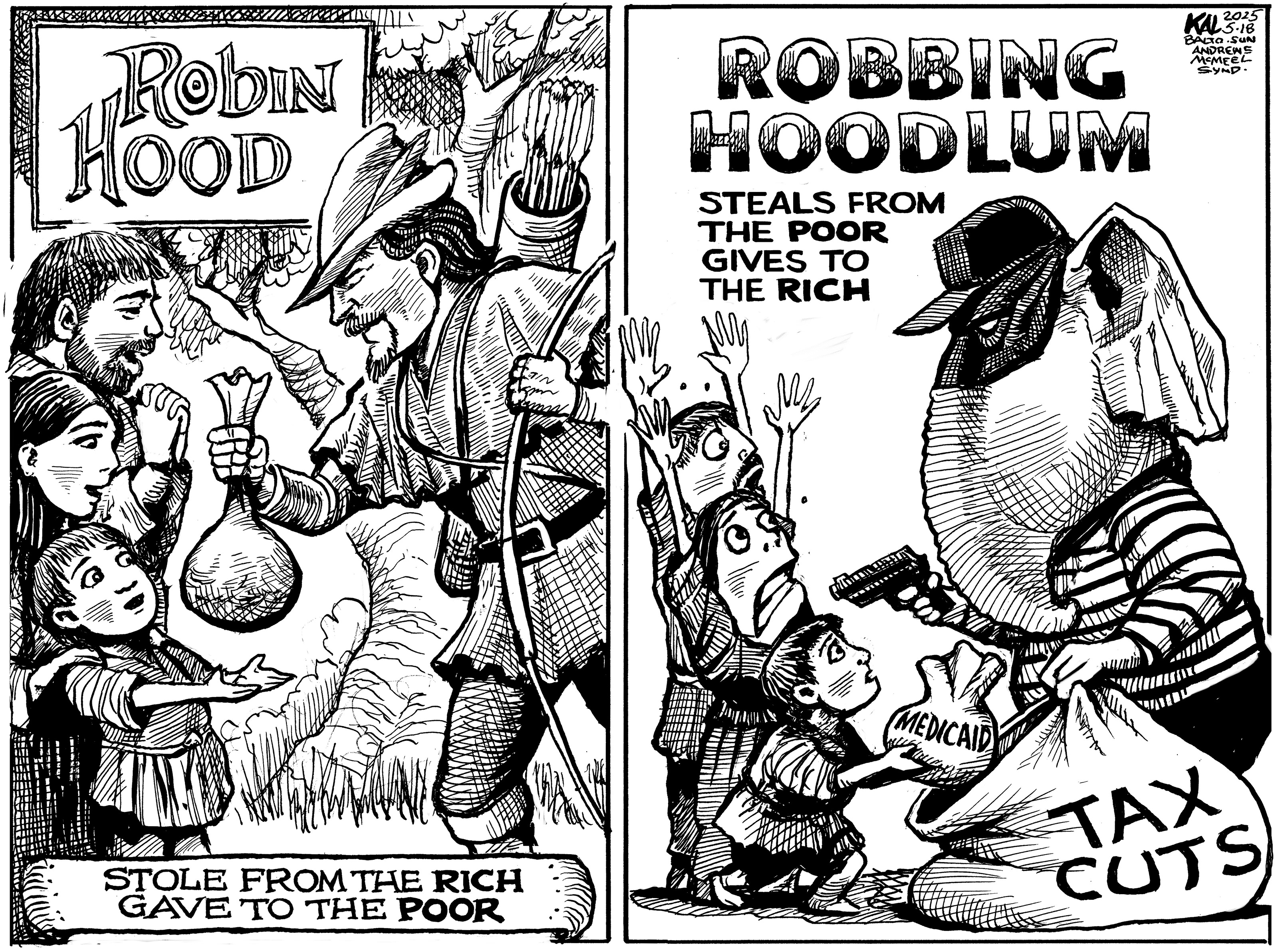 Political cartoon by Kevin Kallaugher, “Very Taxing Tax Cuts”, 2025-07-03.