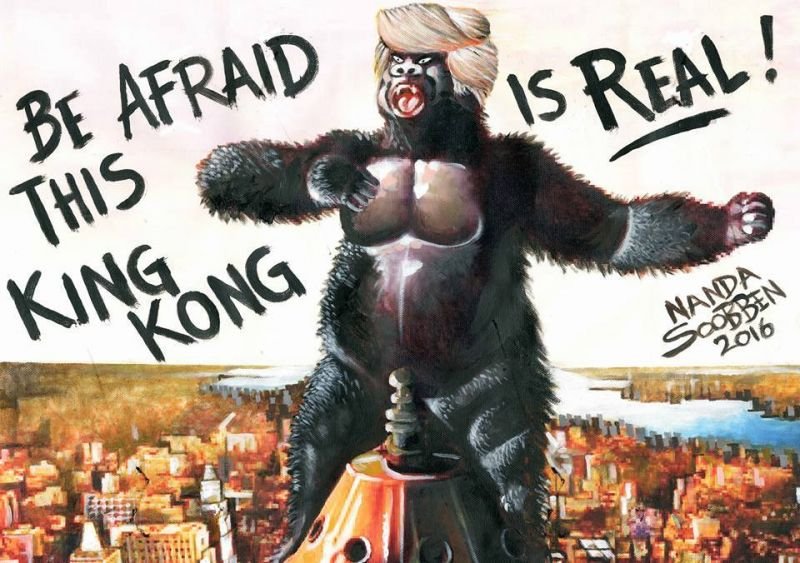 Political cartoon by Nanda Soobben, “New York”, 2016-04-22.