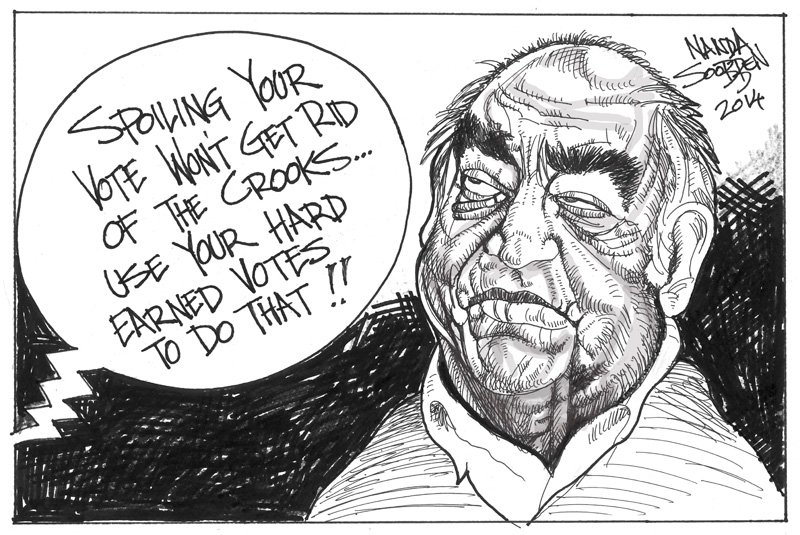 Political cartoon by Nanda Soobben, “Untitled”, 2014-04-14.